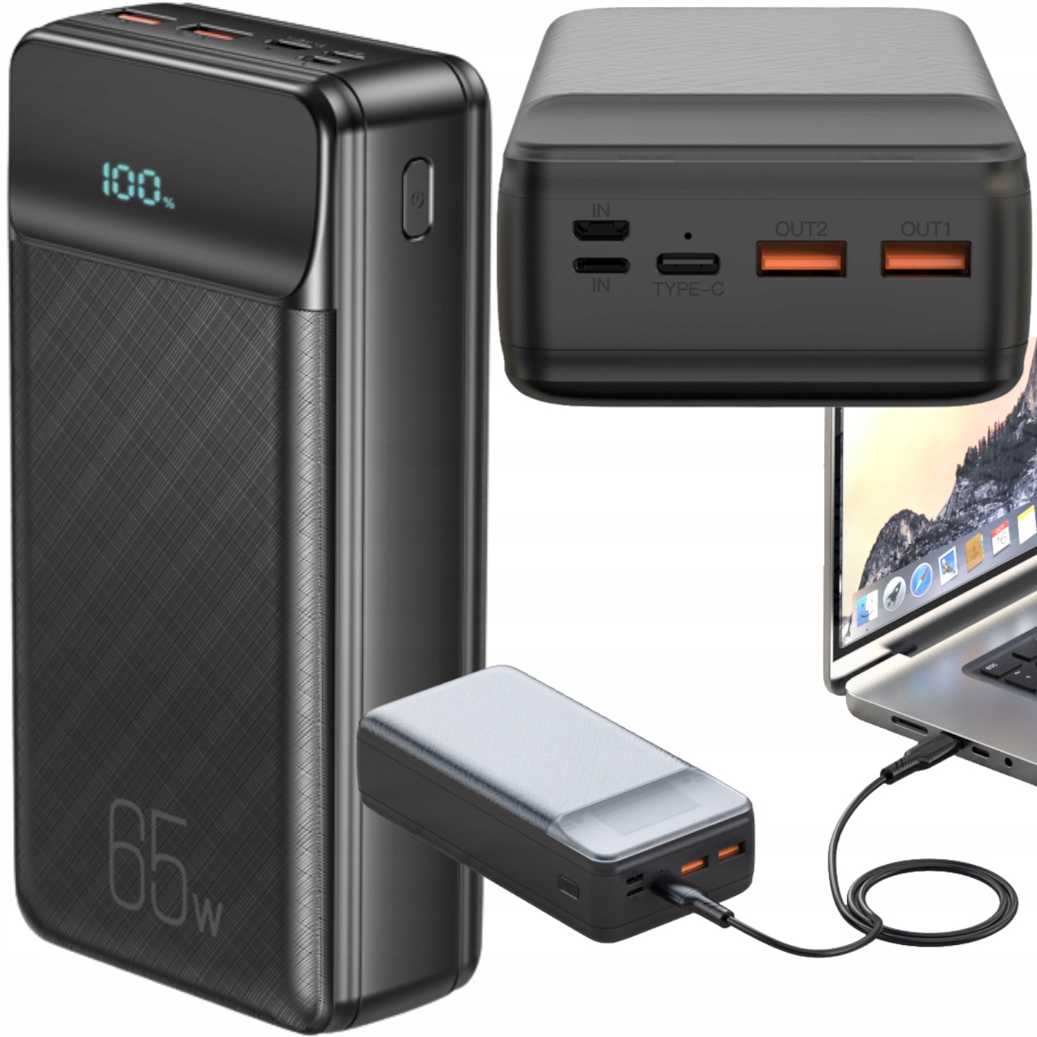 Xo Powerbanka pro notebook 65W 30000mAh rychlé nabíjení Powerbanka černá