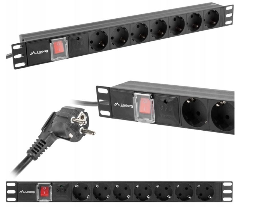 Listwa Zasilająca Rack Pdu 19" Lanberg 1U 16A 7X Schuko 2M Czarna