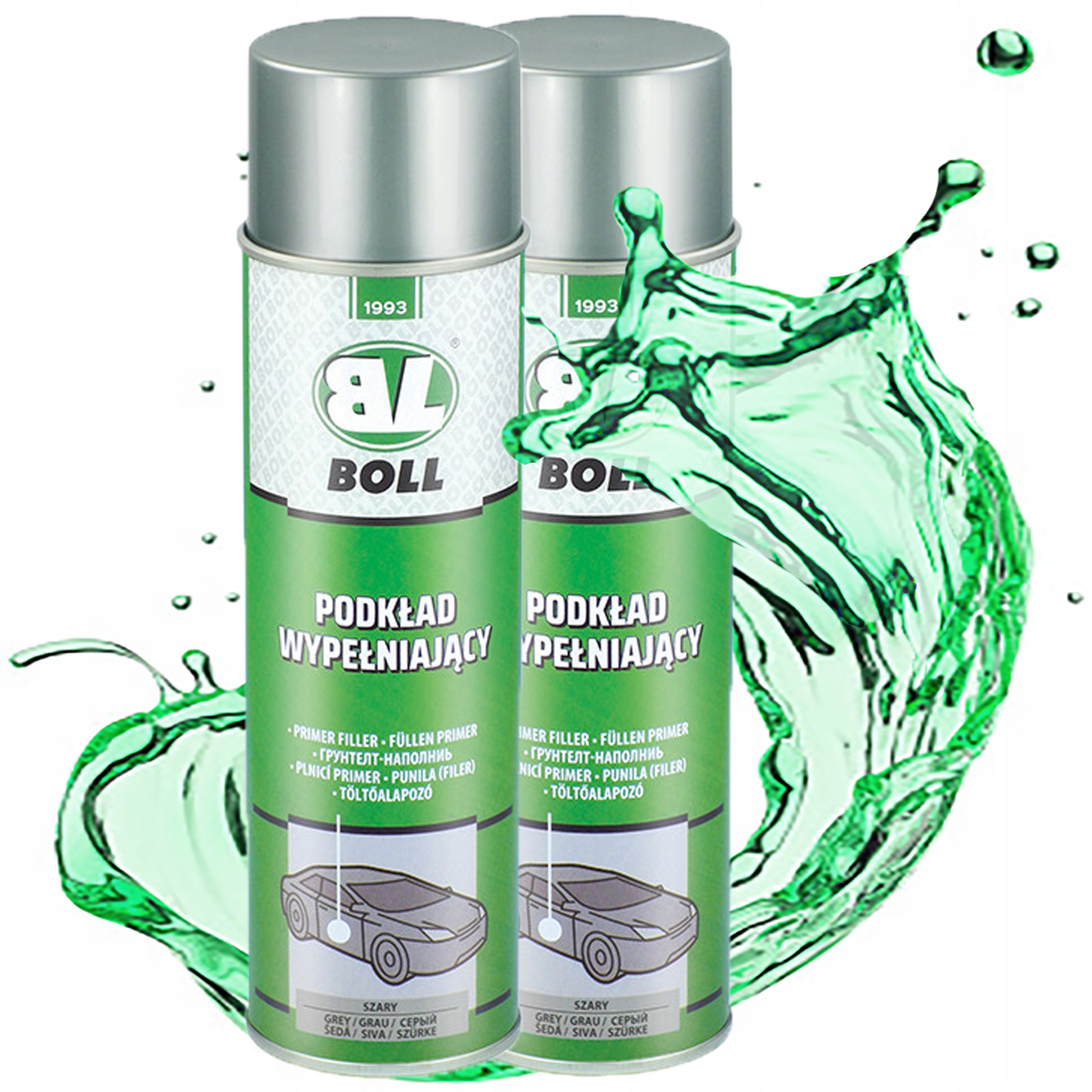 Podkład Wypełniający Wyrównujący Akrylowy Szybkoschnący Spray Szary Boll x2