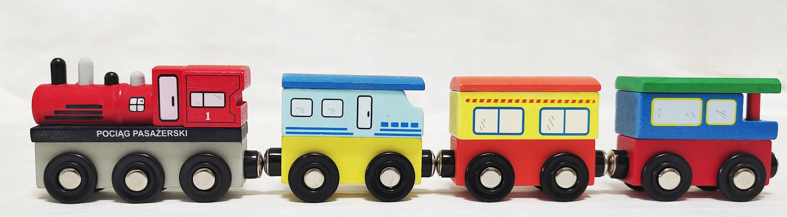 3 x Drewniana Kolejka Pociąg POLSKIE OPISY WAGONÓW KOLEJKA DREWNIANA TOR Marka APE TRADE