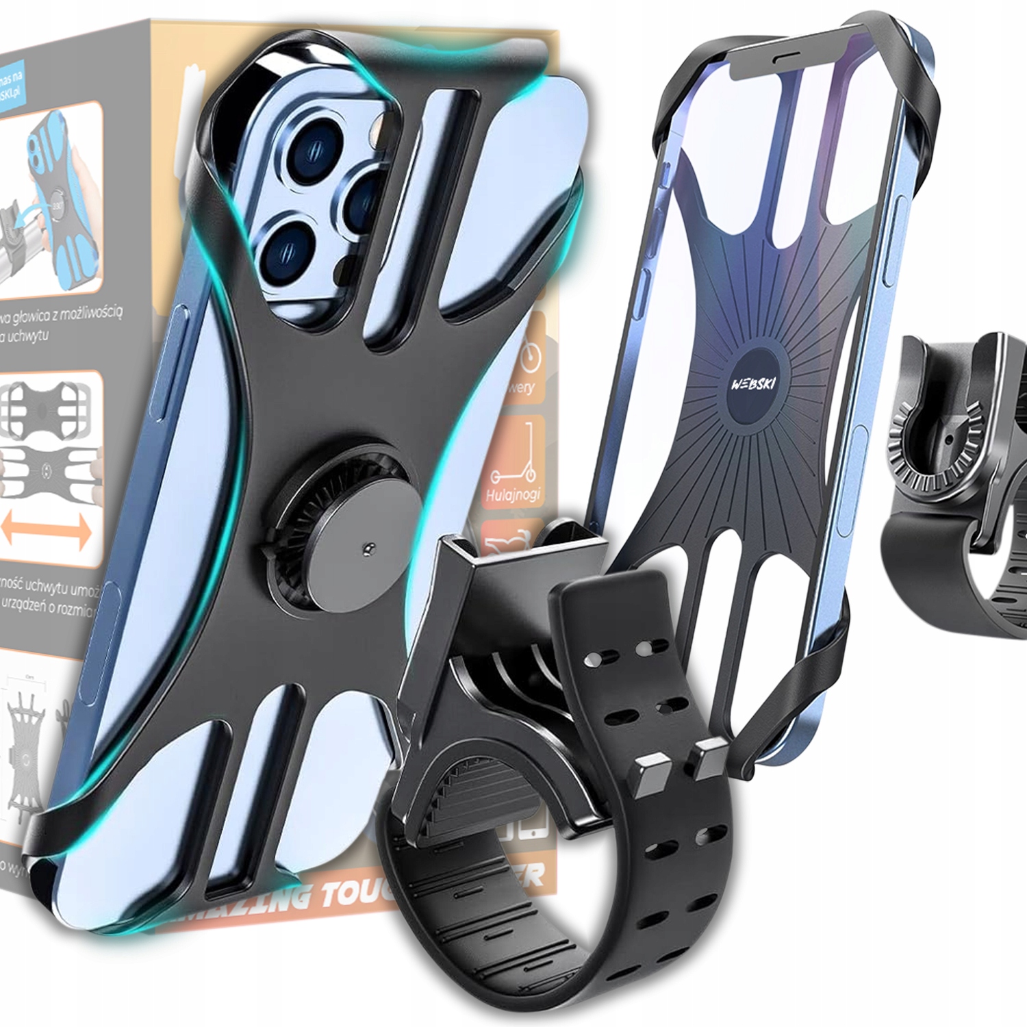 Wytrzymały Uchwyt Silikonowy na Telefon Smartfon Rower Skuter Motocykl Quad