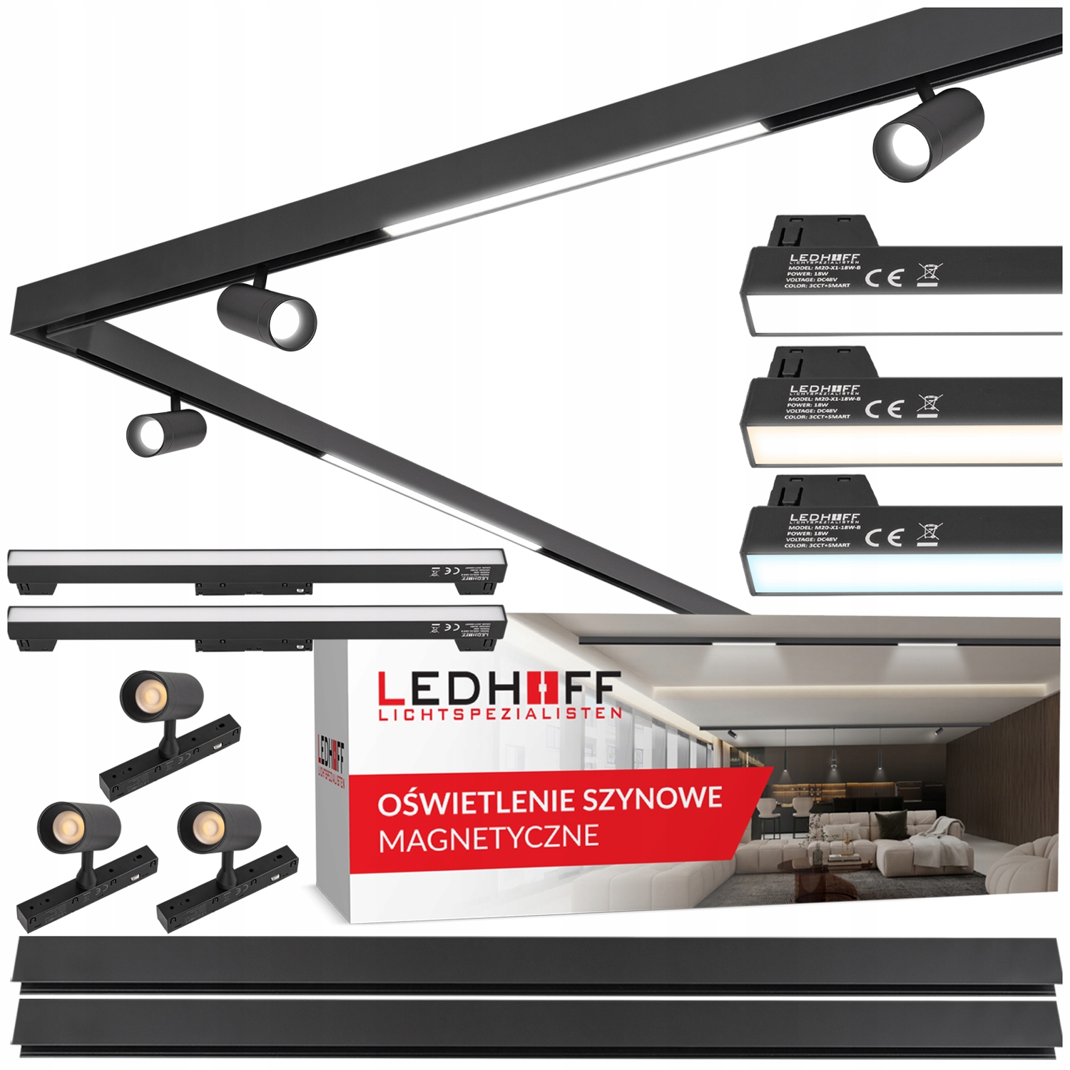 Magnetická Led lišta 2x 1 m 2x lineárna lampa 3x bodová Spot spojka