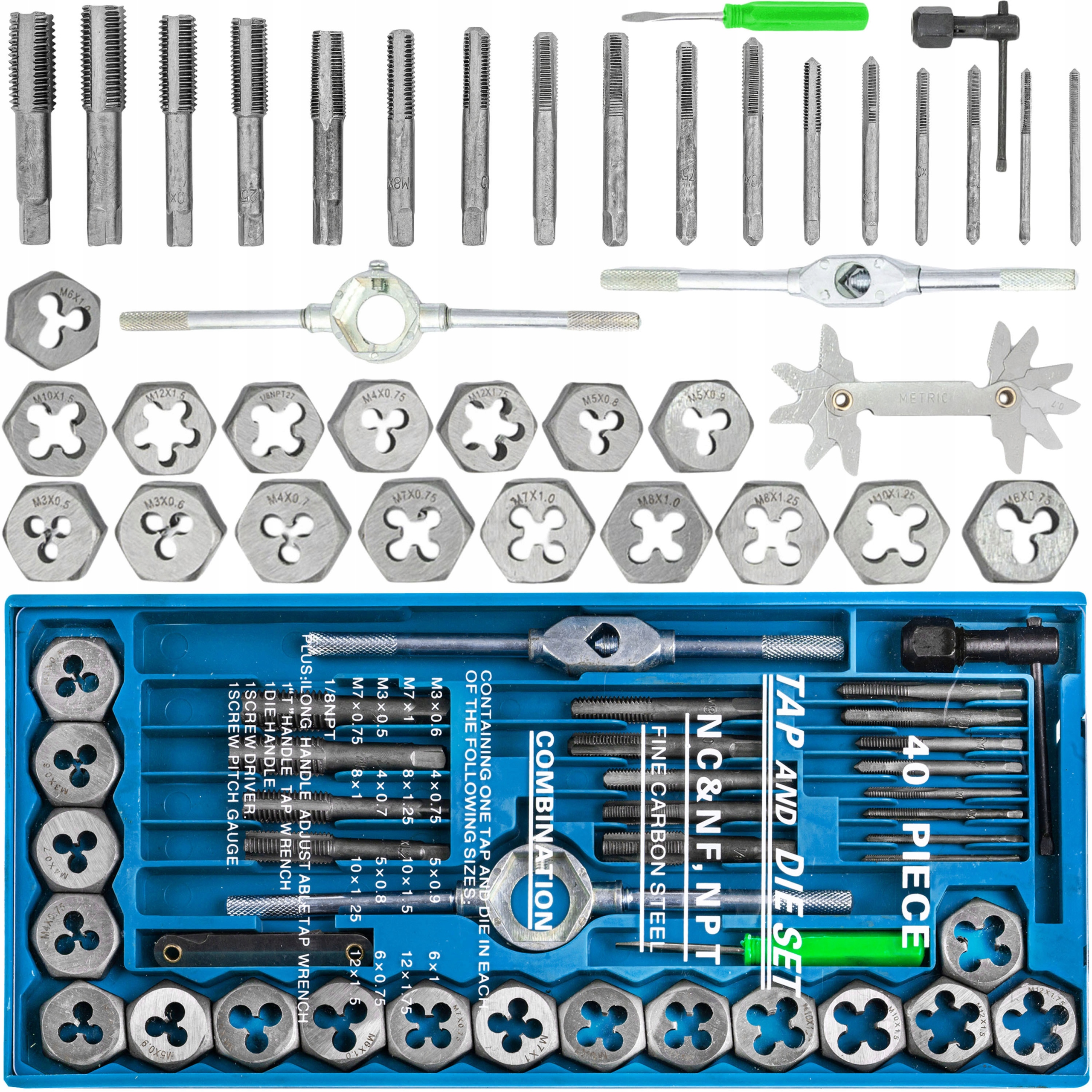 NARZYNKI GWINTOWNIKI KALIBROWNIKI MOCNE ZESTAW PLASTIKOWA WALIZKA 40el