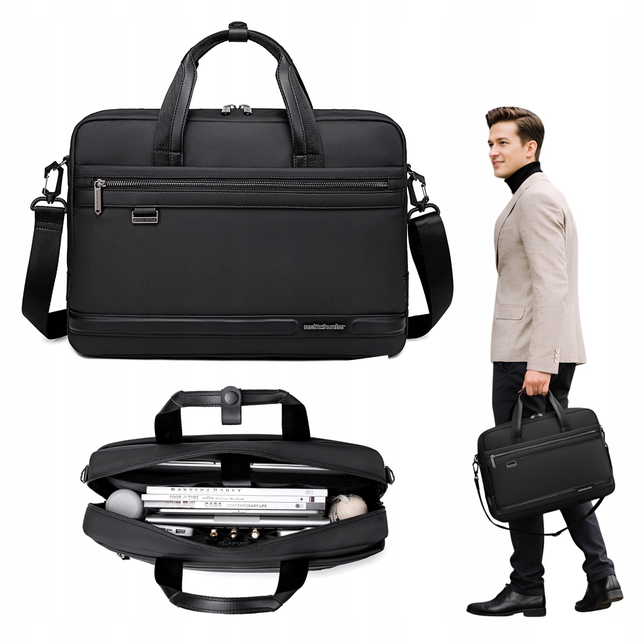 Torba na ramię czarna na laptopa 15,6 na A4 9L biznesowa do pracy na studia