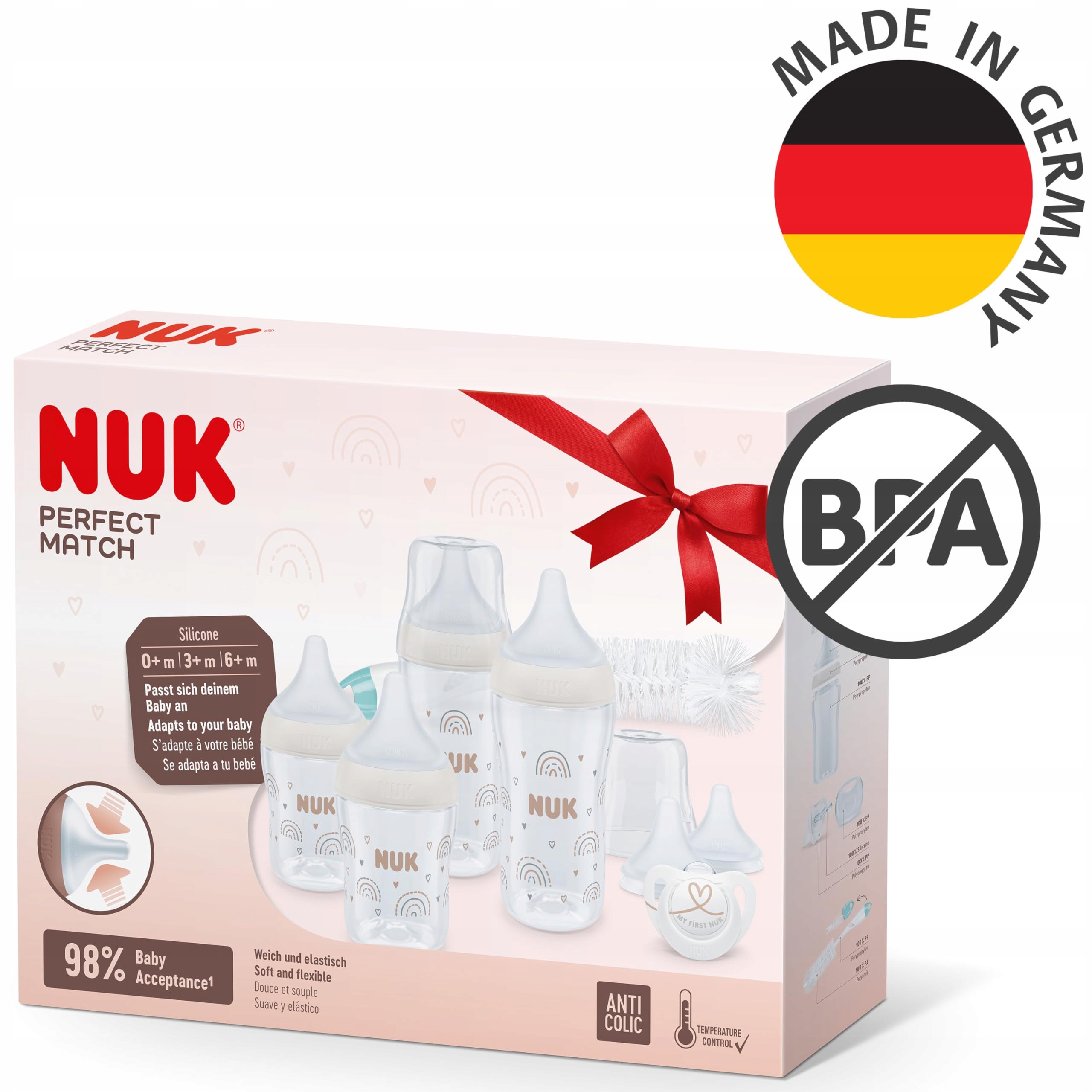 NUK Zestaw Startowy: 4 Butelki Antykolkowe, Smoczek, Szczotka, BPA Free — miniatura 6