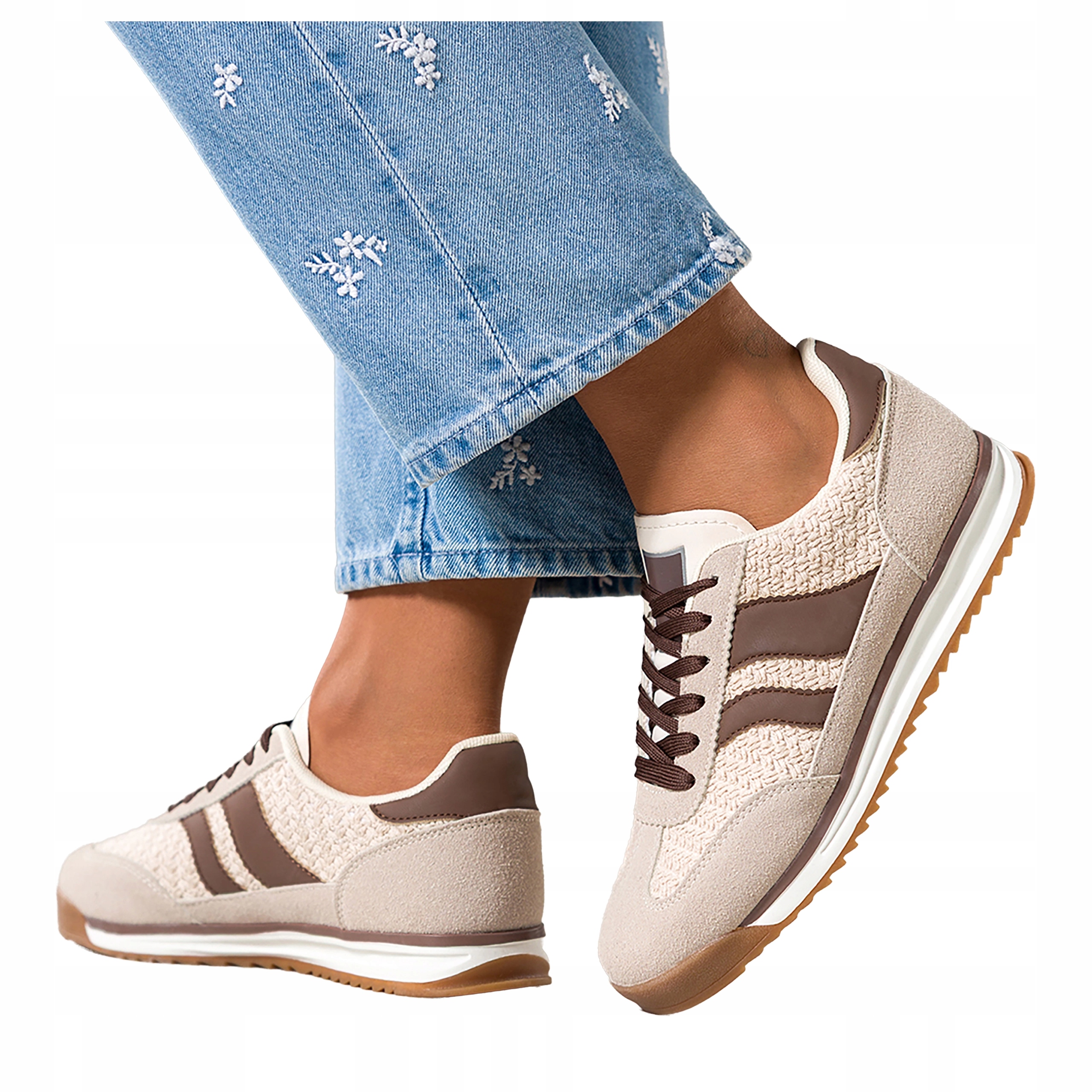 Béžové Tenisky Dámské Šněrovací Drážkovaná podrážka Pohodlné Sportovní vel. 37