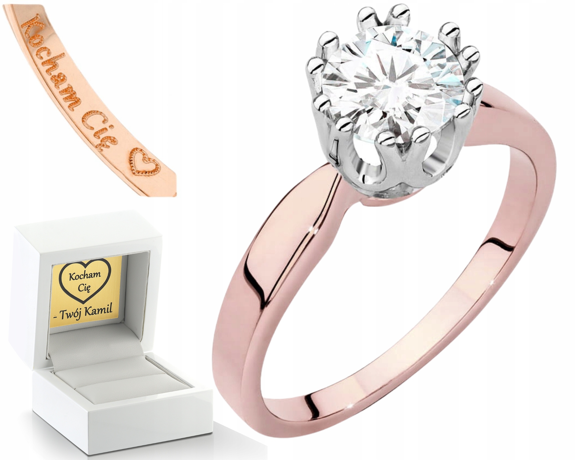 Růžové Zlato Prstýnek S Diamantem Lab 1,00 Ct Zlato 585 Dárek Gravírování