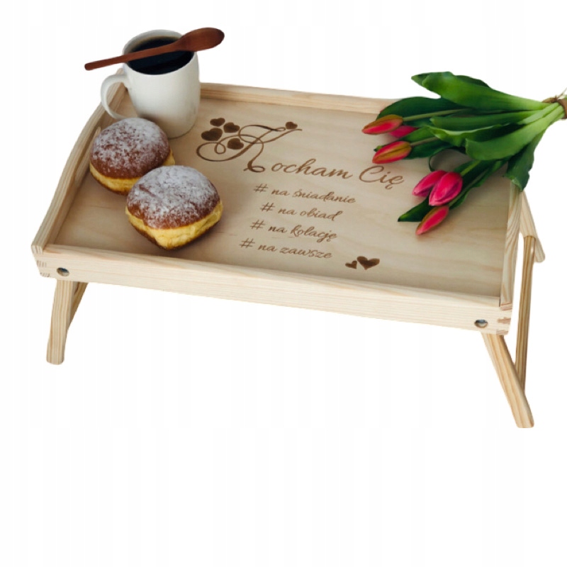 Stolik śniadaniowy naturalny PREZENT GRAWER Kocham