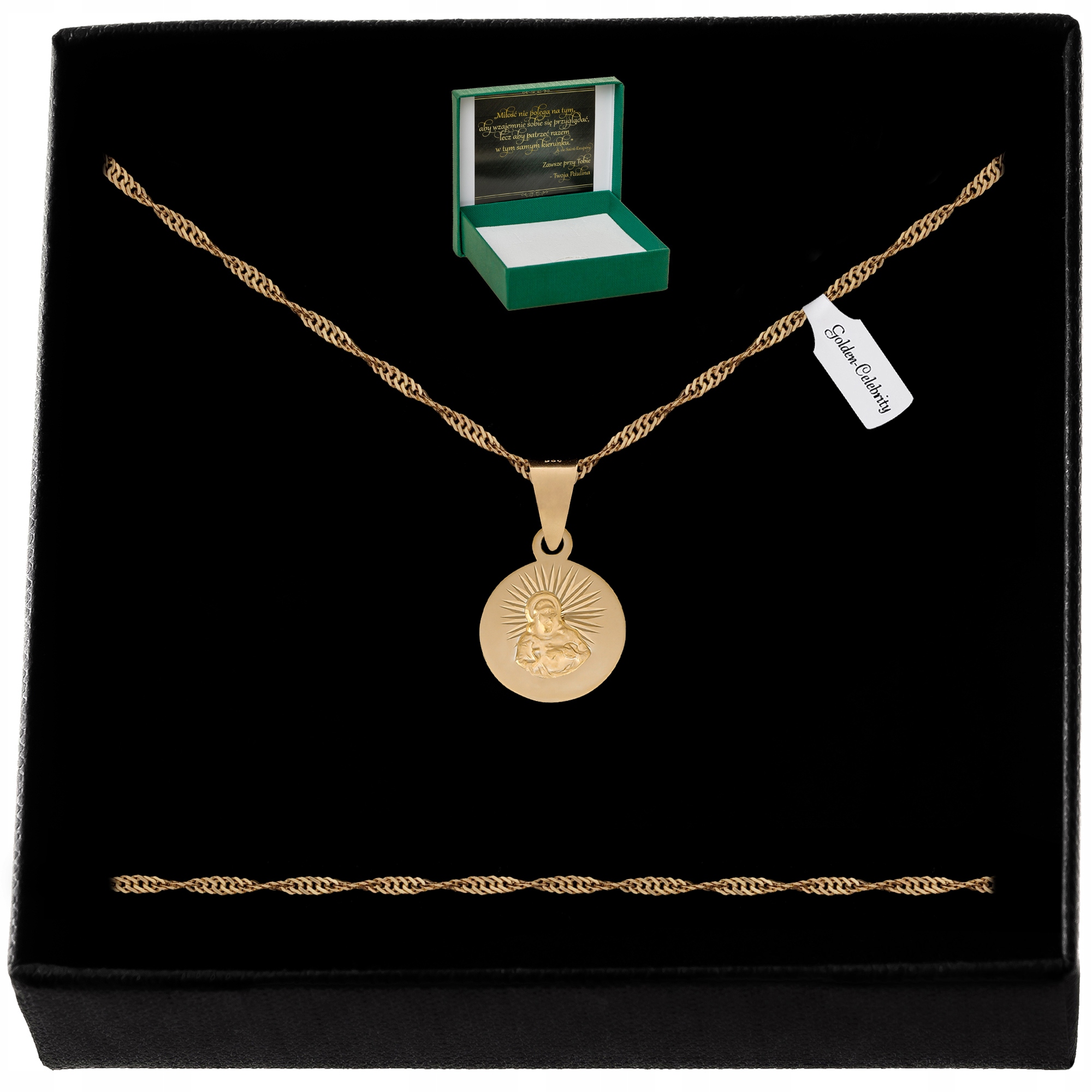 ZŁOTY ŁAŃCUSZEK SINGAPUR + MEDALIK SZKAPLERZ MATKA BOSKA 925/585 + GRAWER