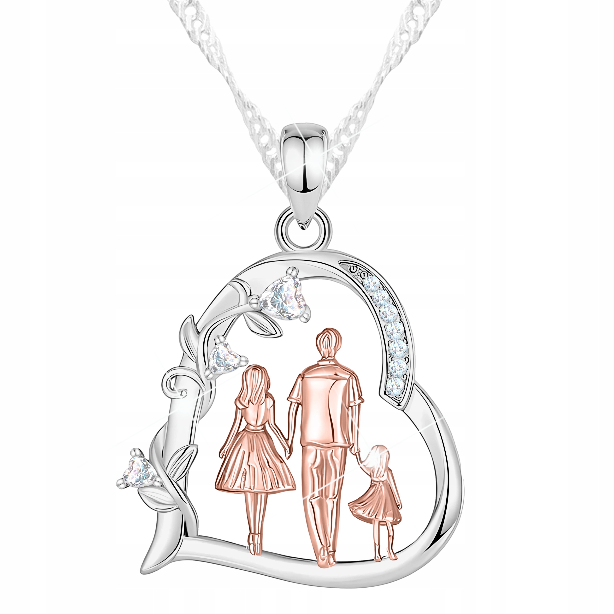 Stříbrný náhrdelník Rodina Srdce Srdíčko Máma Táta s dítětem Stříbro 925