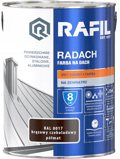 

Rafil Radach Farba Na Dach Brązowy Czek RAL8017 5L