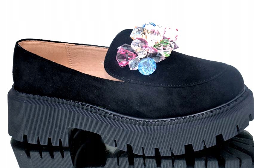 CUDNE DAMSKIE MOKASYNY Z KRYSZTAŁKAMI SKÓRA CASUAL BUTY ITALY STYL ORGINAL Rozmiar 36