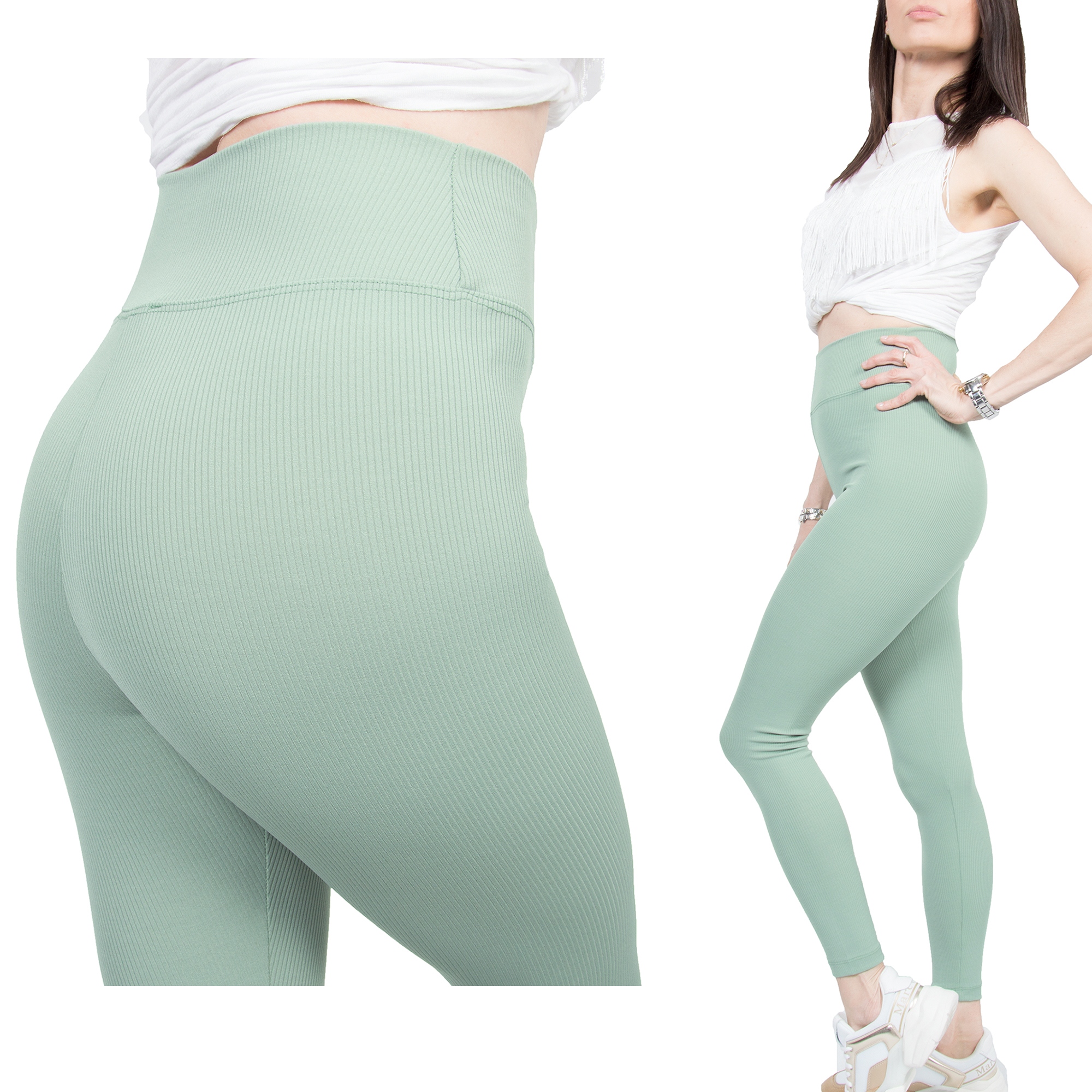 

# M Prążkowane Legginsy Damskie Wysoki Stan r.S