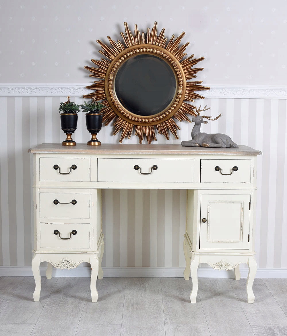 Biurko Duże Drewniane Białe Rustykalny