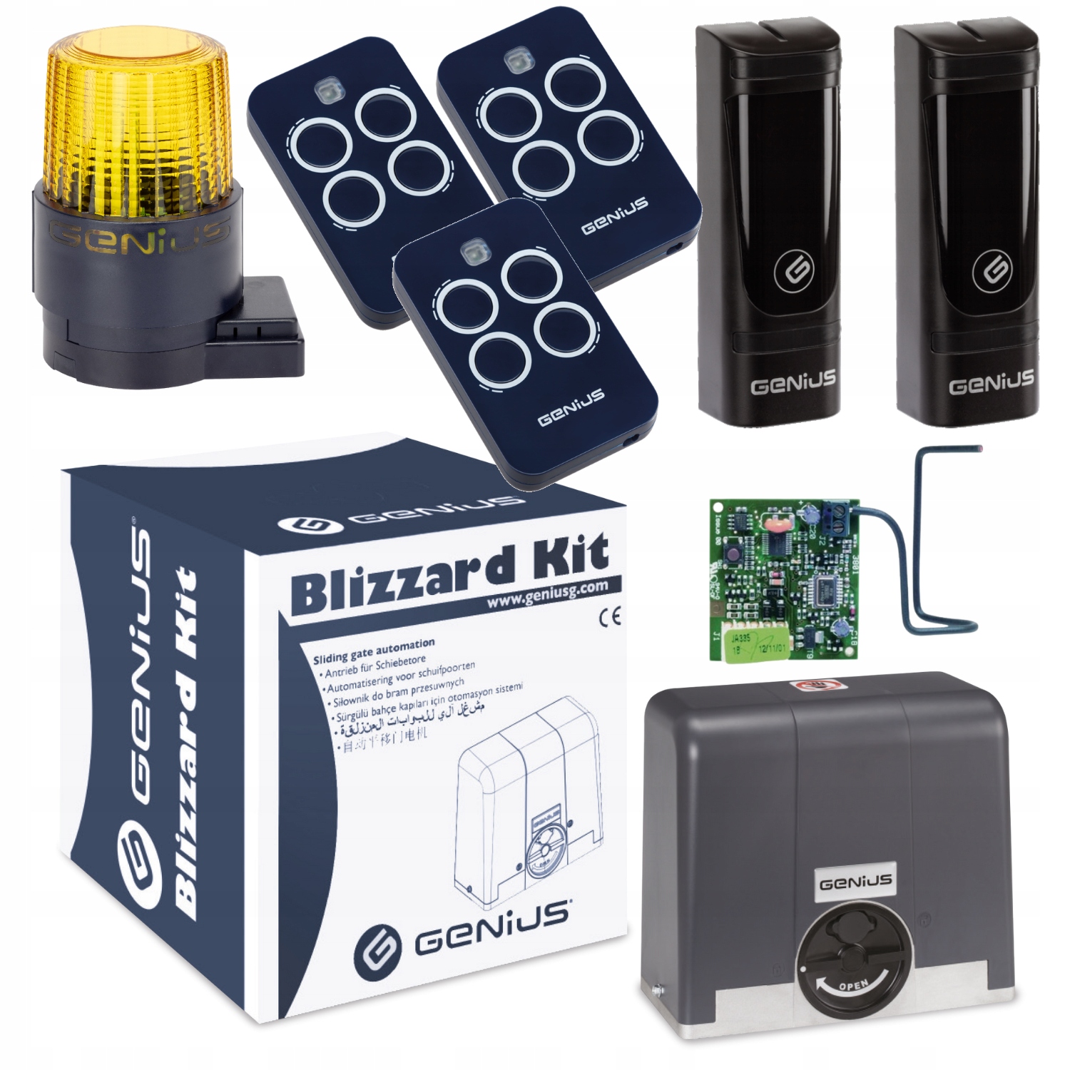 Genius Blizzard 900 Lampa Guard 230V Pilot Echo 3szt Napęd bramy przesuwnej