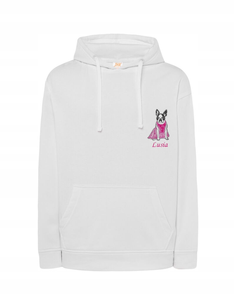 Mikina S Bostonským Teriérem Jméno Psa Výšivka Přes Velikost Bílá 3XL Dárek K Narozeninám