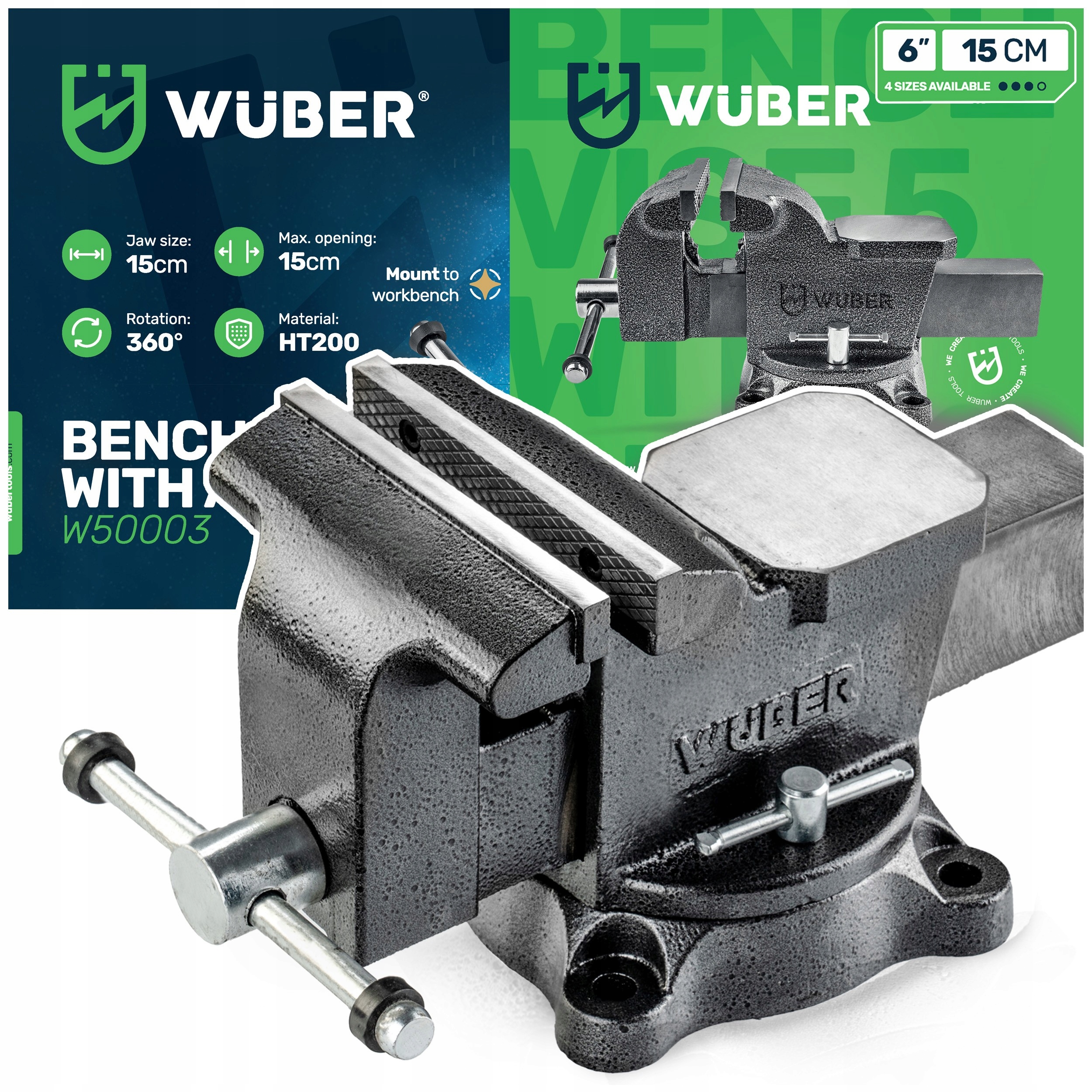 Żeliwne Imadło Ślusarskie Stołowe Z Kowadłem Obrotowe 360 150mm/6" Solidne