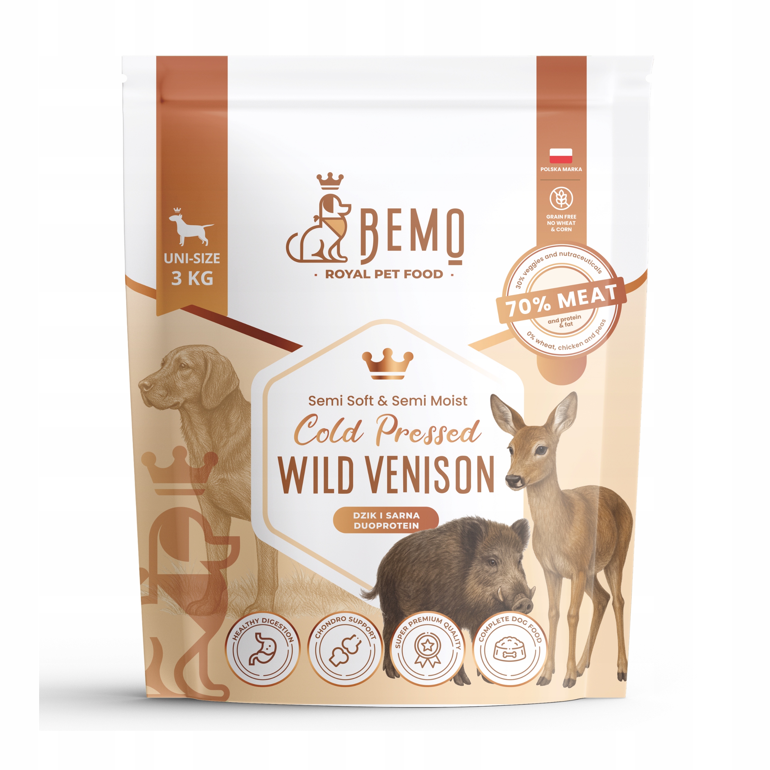 Levně Krmivo krmivo pro psy Bemo Cold Pressed Wild Venison 3 kg se zvěřinou