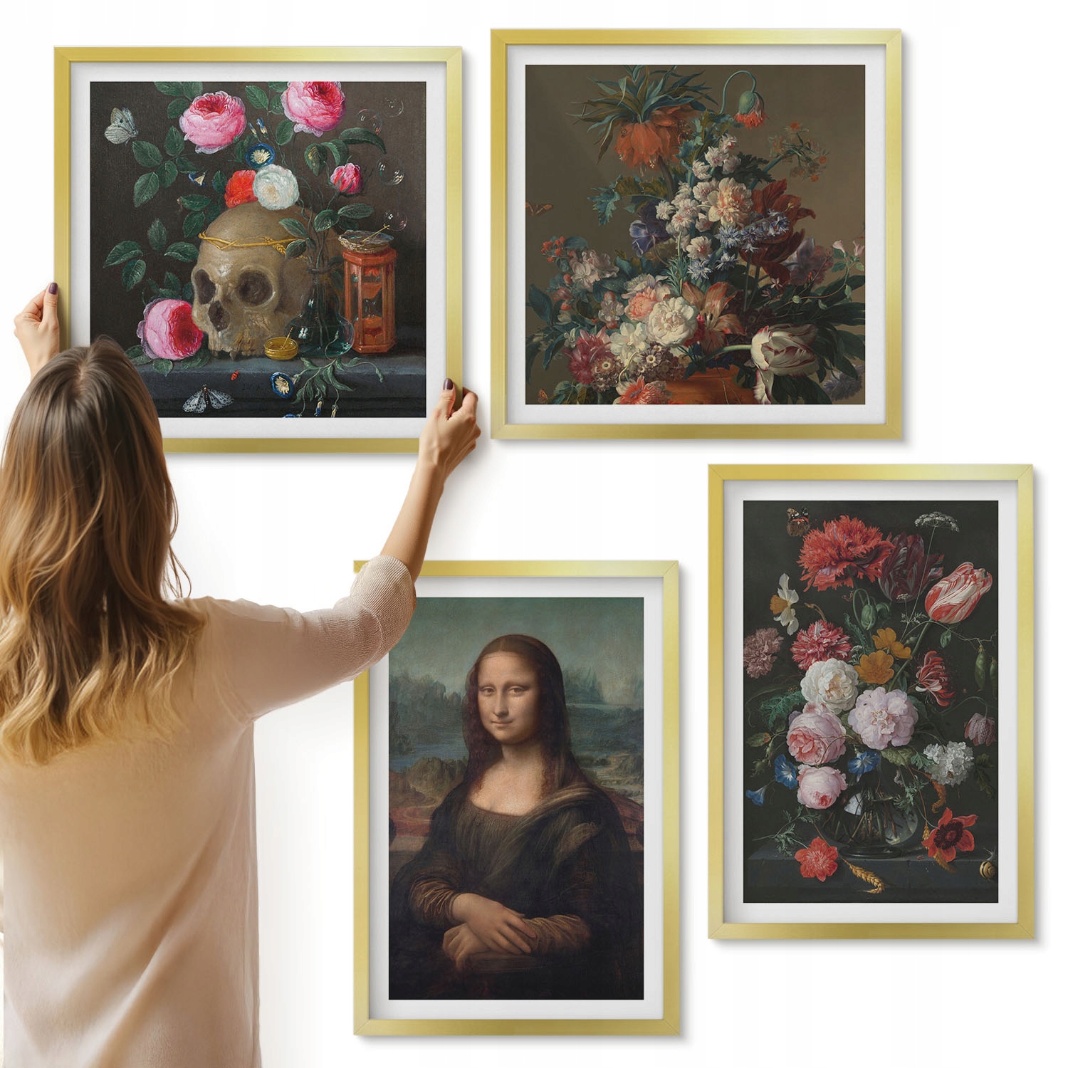 Sada dekorací na zeď do obývacího pokoje Vintage květiny lebka Mona Lisa