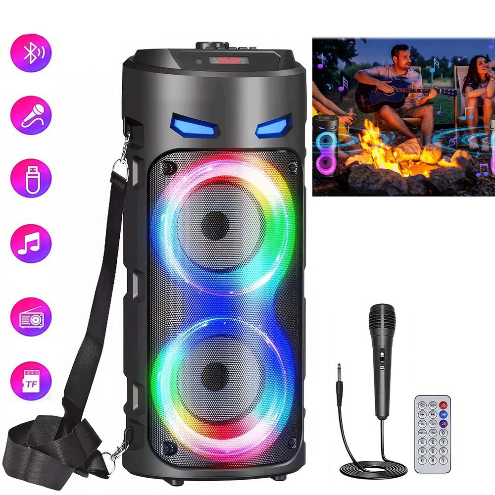 Bluetooth Reproduktor Velký Boombox Přenosný Bezdrátový Usb Karaoke Rgb 16W