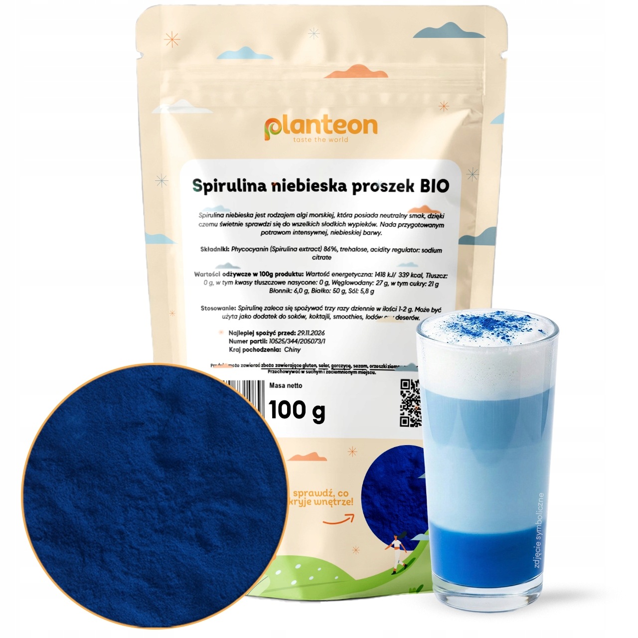 Spirulina modrá prášek Bio 100 g Bio Algi modrá mletá spirulina