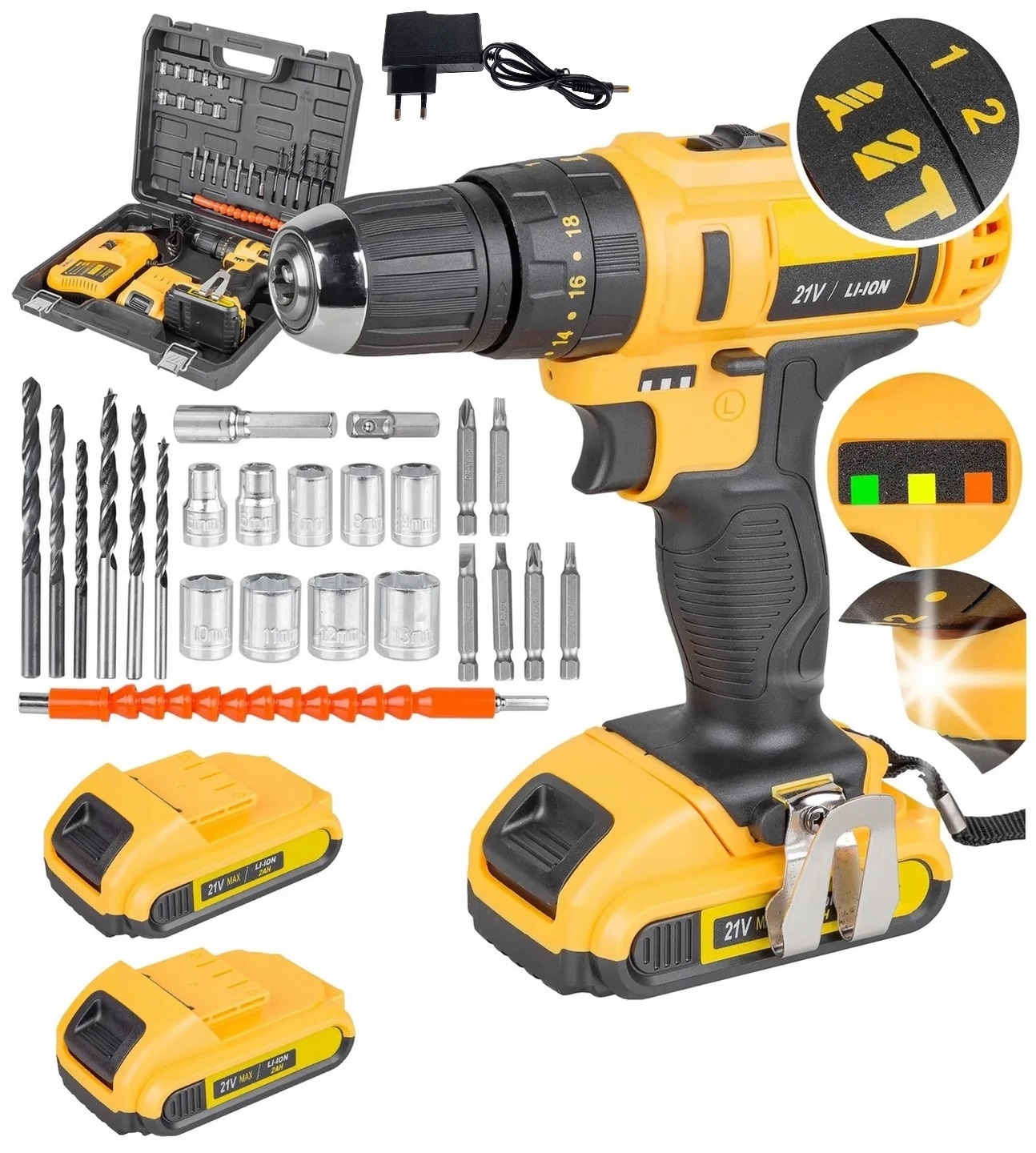 WIERTARKO WKRĘTARKA AKUMULATOROWA 21V WIERTARKA 2AH UDAROWA MOCNA