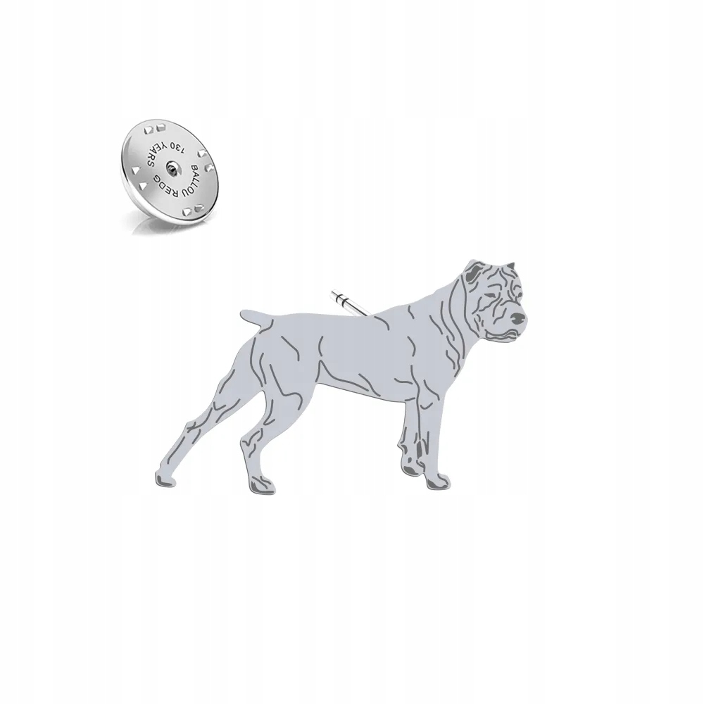 Odznak Stříbrná s psem Bandog 925 Pin Šperky Dárek Žena Dedikace