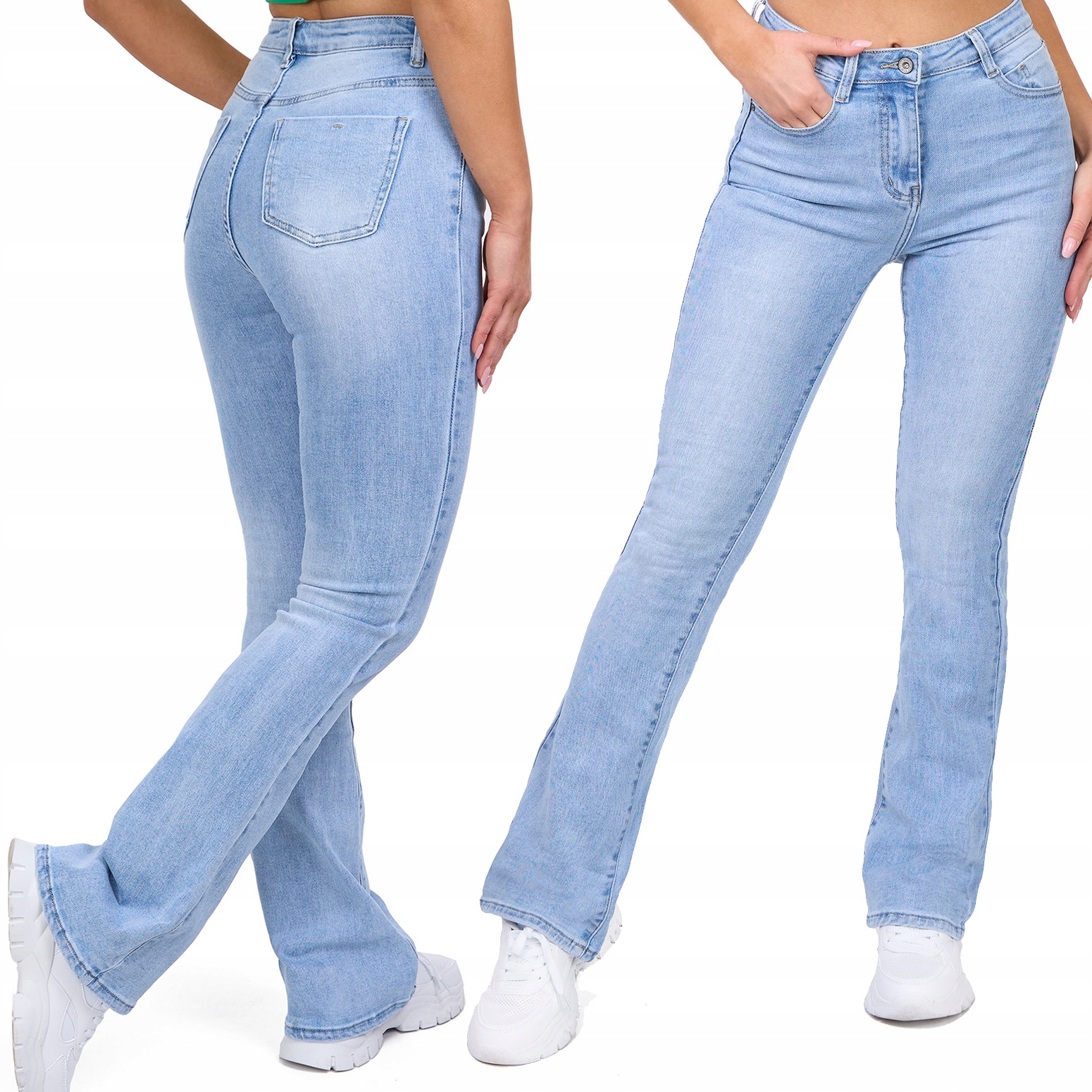 089_ Spodnie damskie dzwony Flare jeans Blue szeroka nogawka _M/38