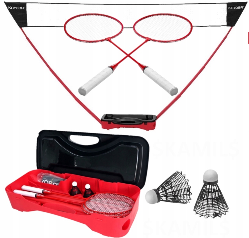Badmintonový set Kayoba červený, 4 prvky, přenosný