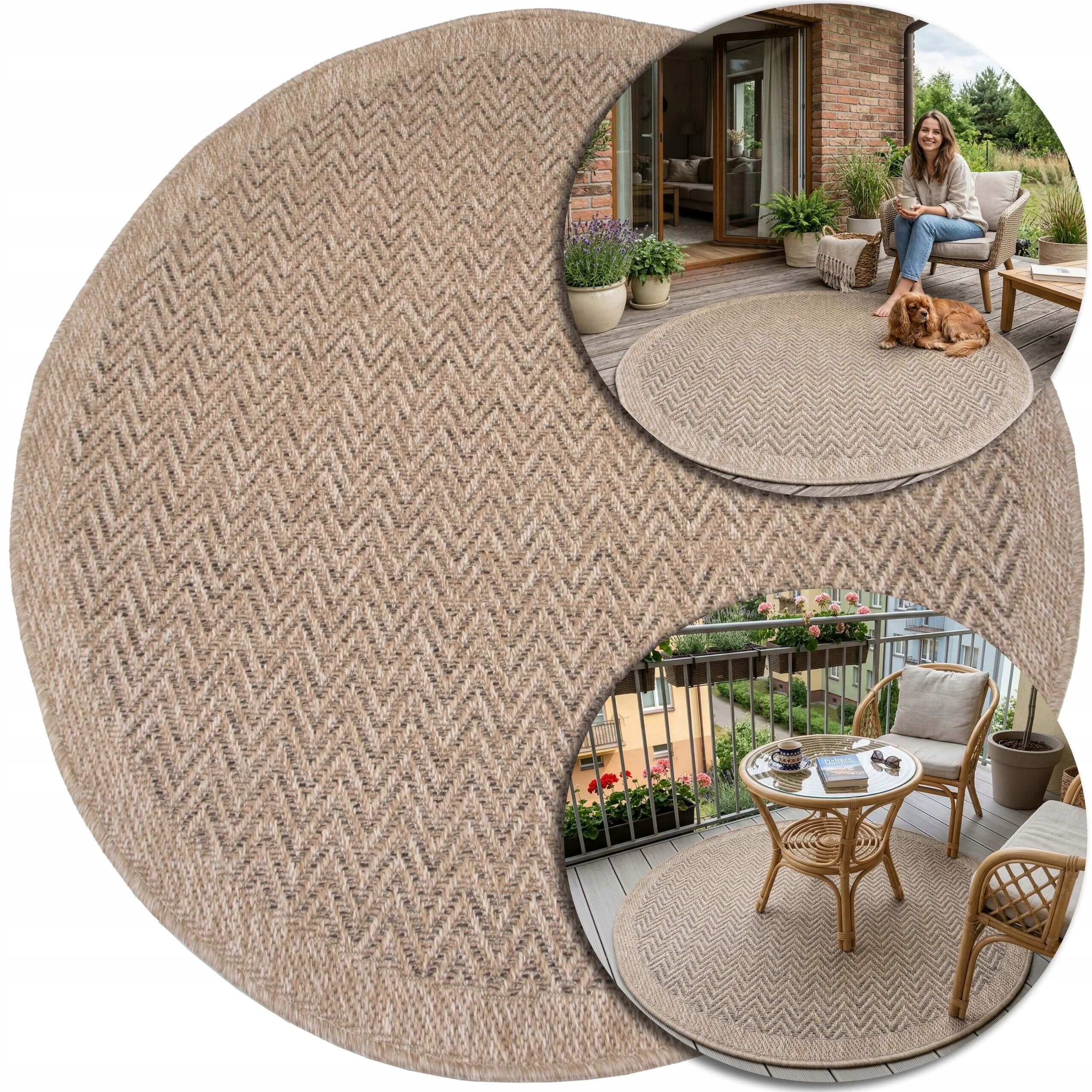 Vonkajší Koberec Okrúhly 160 Terasový Záhradný Na Terasu, Balkón, Šnúrkový