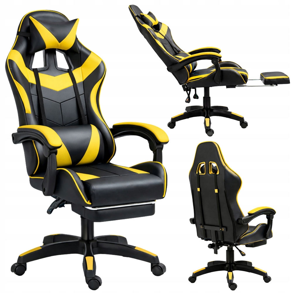 Herní křeslo Lean Otočné kancelářské křeslo s podnožkou Polštáře Černo-žluté