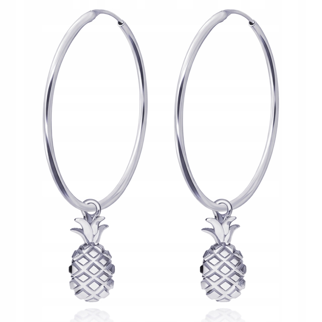 Ananasové Plody Ananas Stříbrné náušnice velké kruhy stříbro 925
