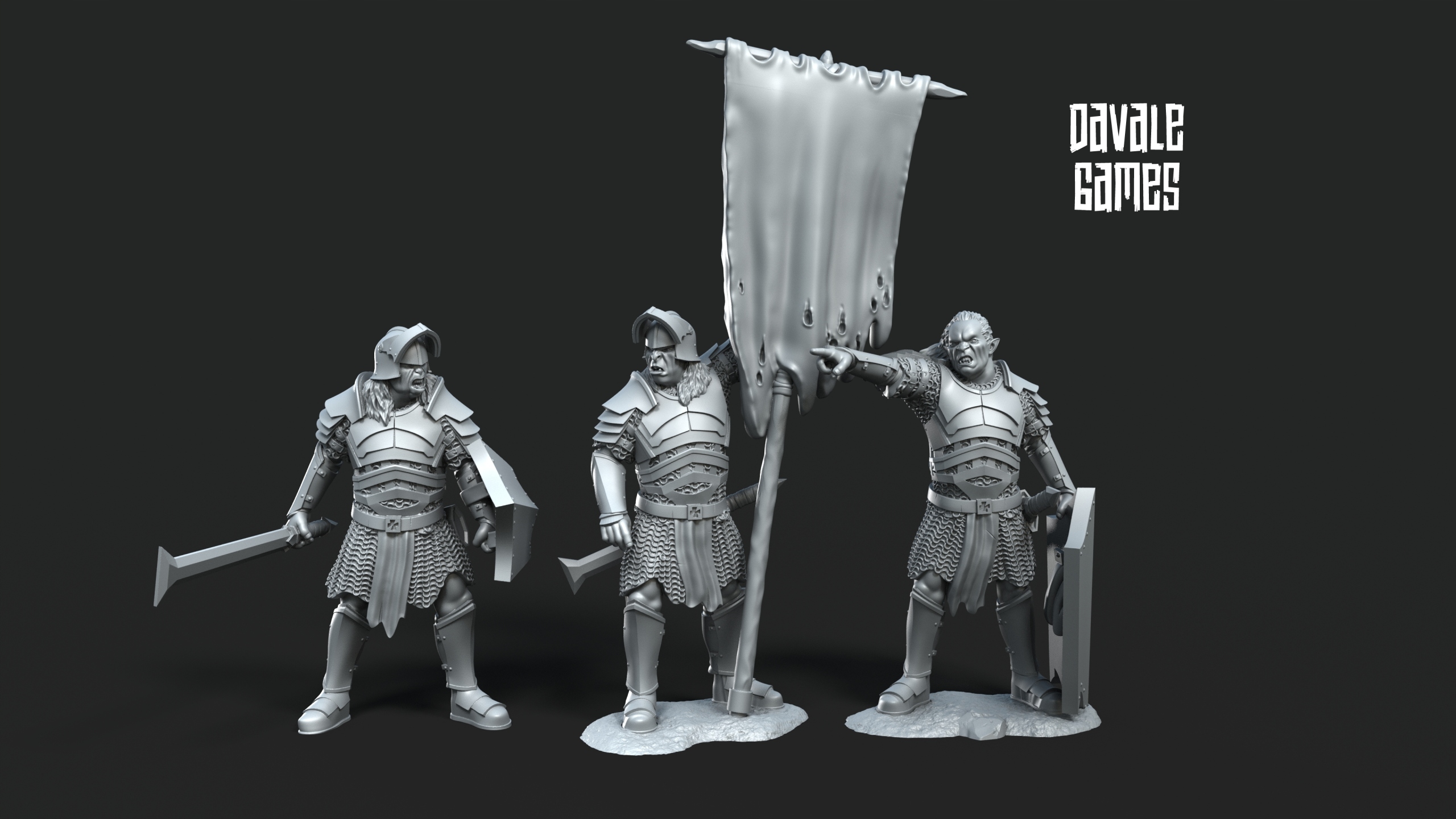 Blood Handed Orcs Command Group - x3 Middle Earth LOTR MESBG