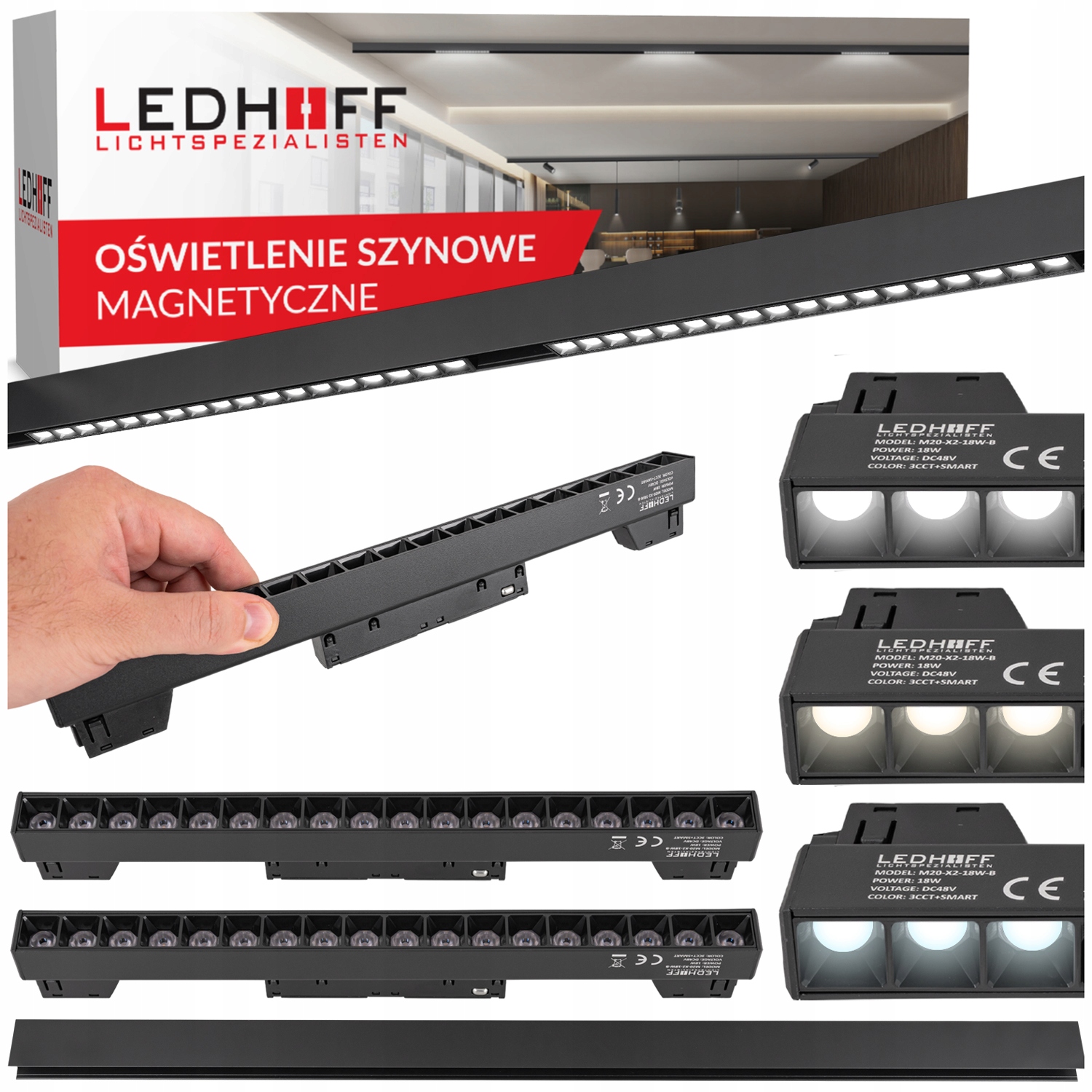 Magnetická lišta 1 m 2x Led čočková lampa 3 Barvy Světla loft M20