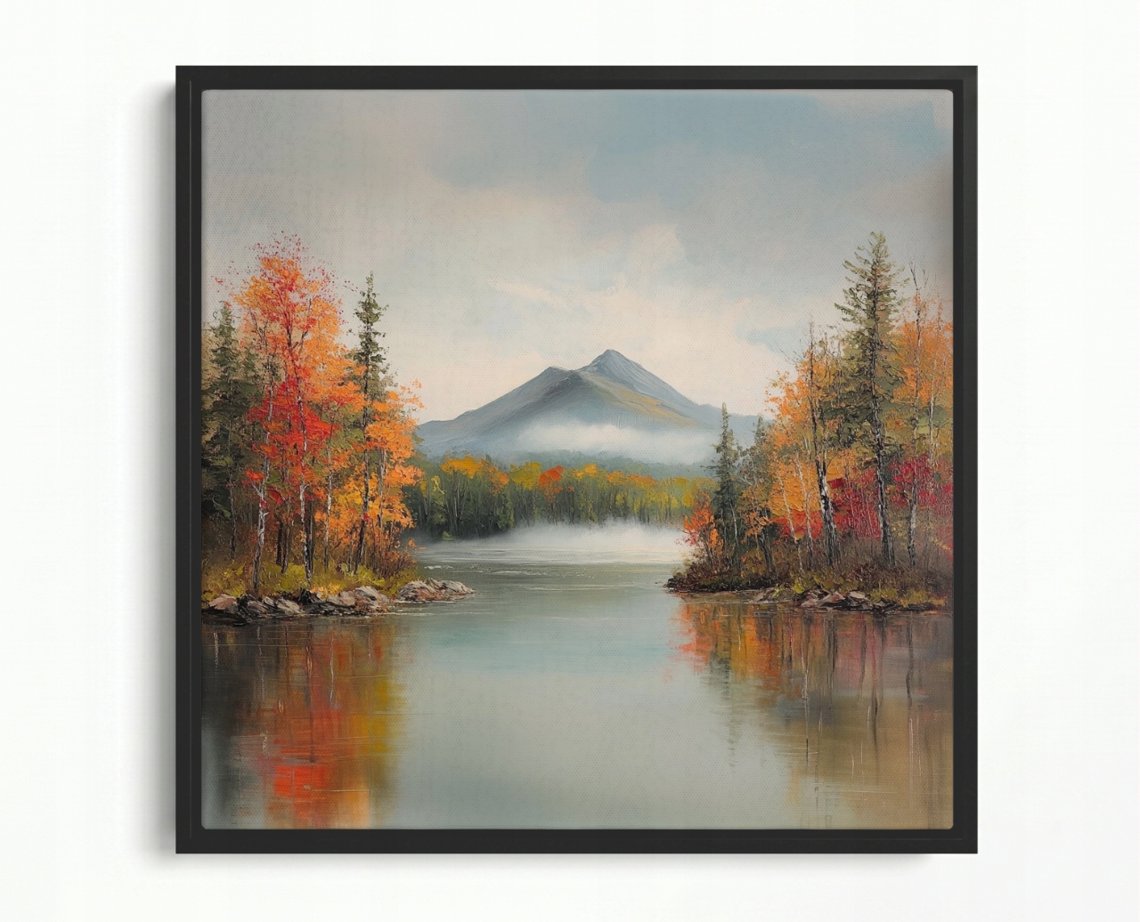 Obraz Rám Americký Box Krajina Hory Les Jezero Řeka Podzim Mlha 40x40