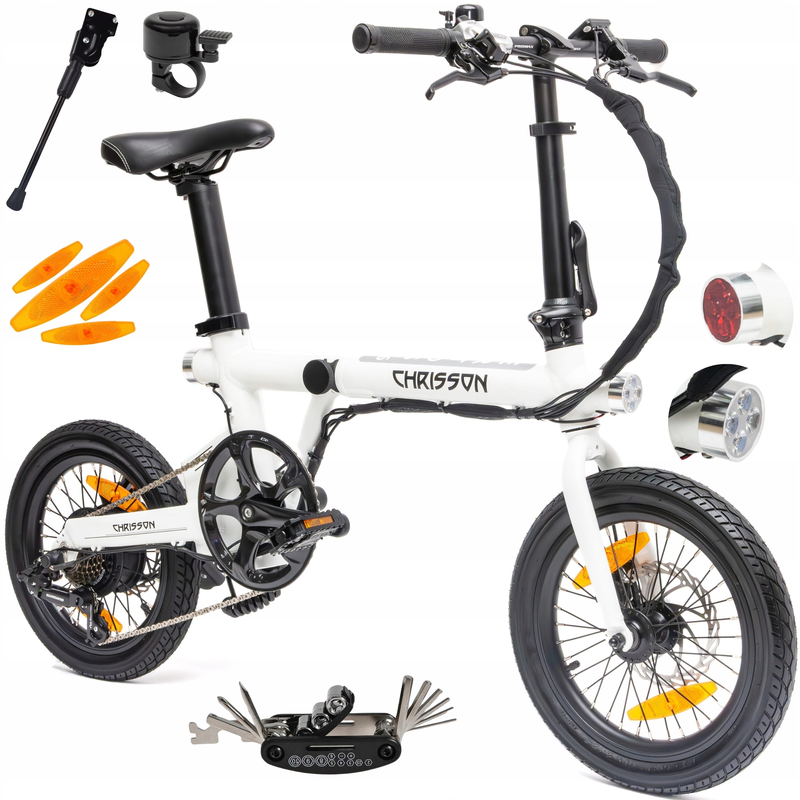 Rower Elektryczny Damski Męski Składany 16" Alu Shimano Tarcze 250 W LCD