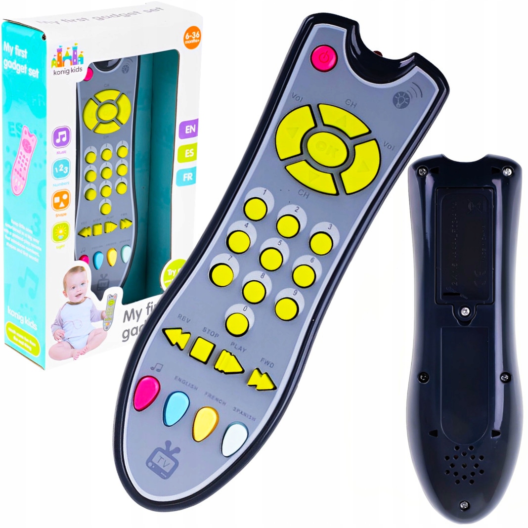 ZABAWKOWY INTERAKTYWNY PILOT TV JĘZYKOWY PRZYCISKI DLA DZIECI Z MUZYCZKĄ