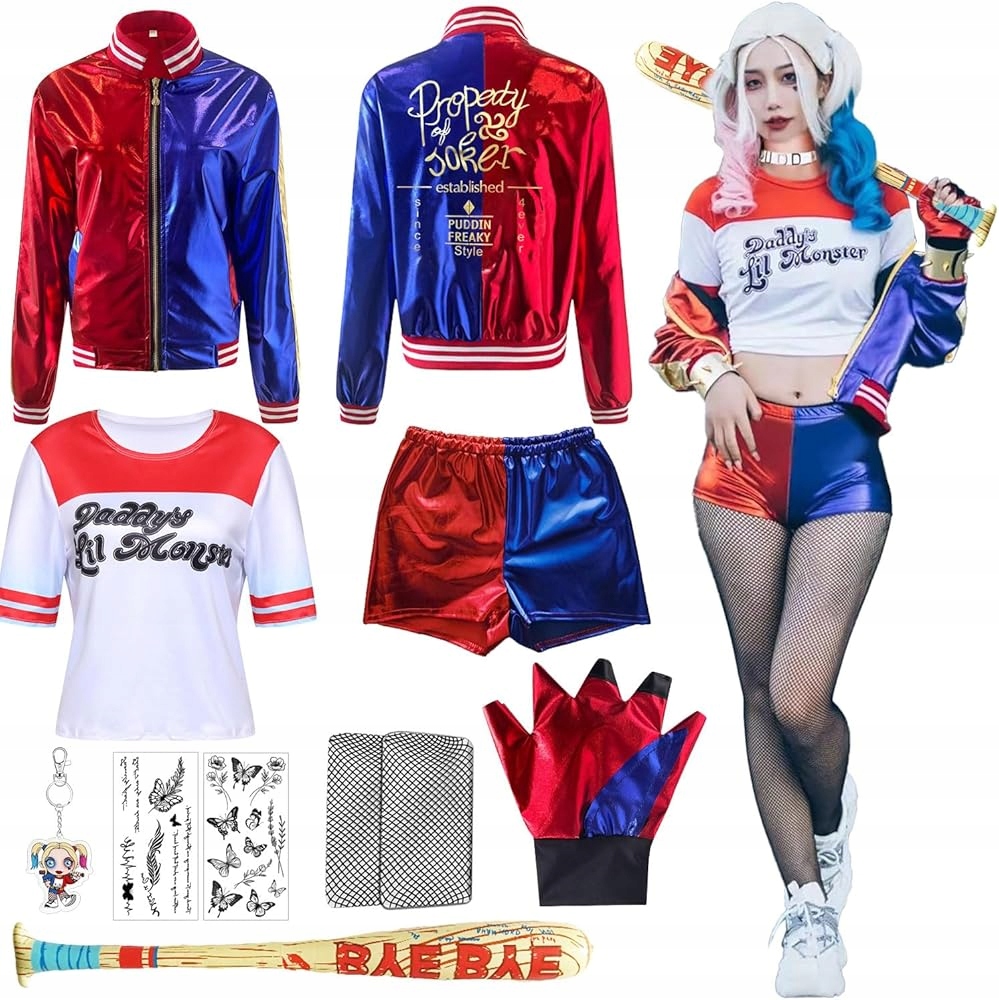 8dílný kostým Harley Quinn pro ženy, převlek vel. M Halloween