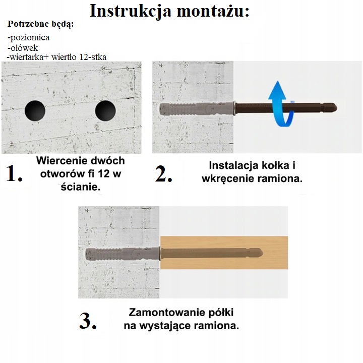 Półka ścienna wisząca WIP 60 cm komplet 2 szt Wysokość mebla 1.8 cm