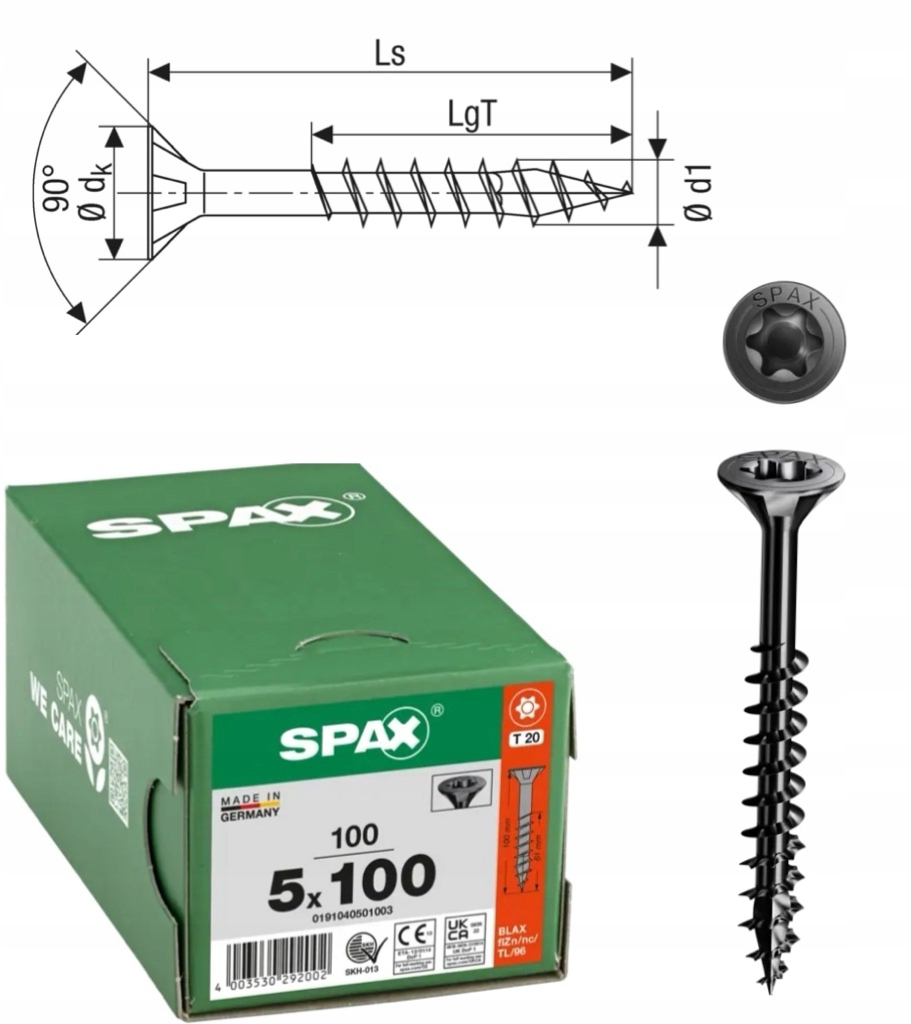 Vruty do dřeva Spax univerzální pozinkované, černé 5 x 100 mm 100 ks