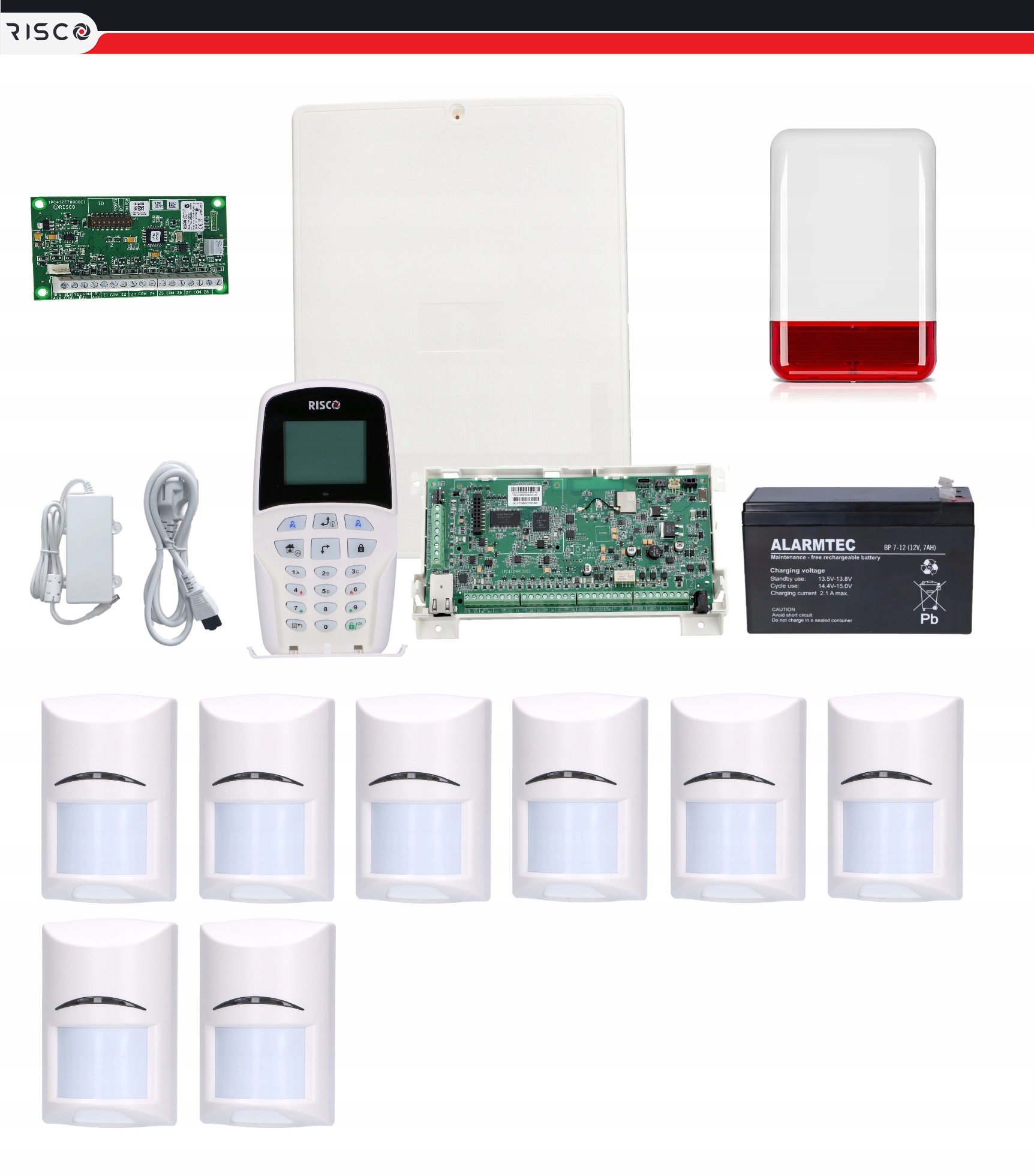 System Alarmowy Lightsys Plus Risco Wifi Ip LCD Zestaw 8 Czujek Pir Bosch
