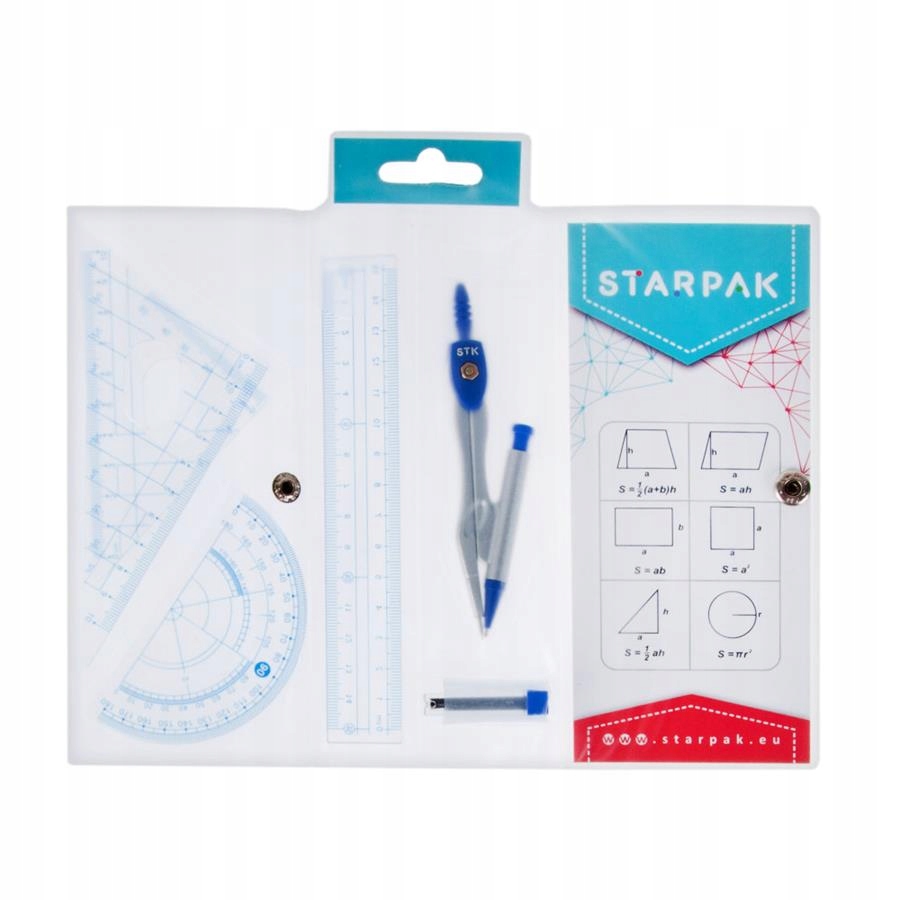 ZESTAW GEOMETRYCZNY CYRKIEL EKIERKI LINIJKA KĄTOMI Kolor bezbarwny