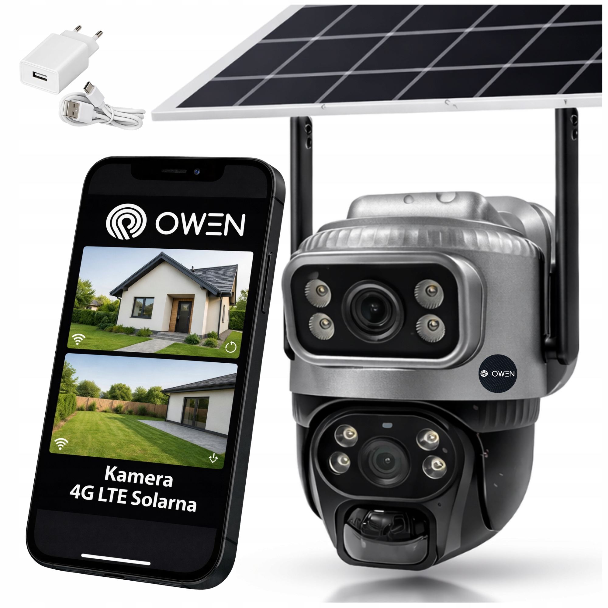 Solární Otočná Kamera 2 Objektivy 4G Lte Sim 2K 4MP IP66 Smart Venkovní