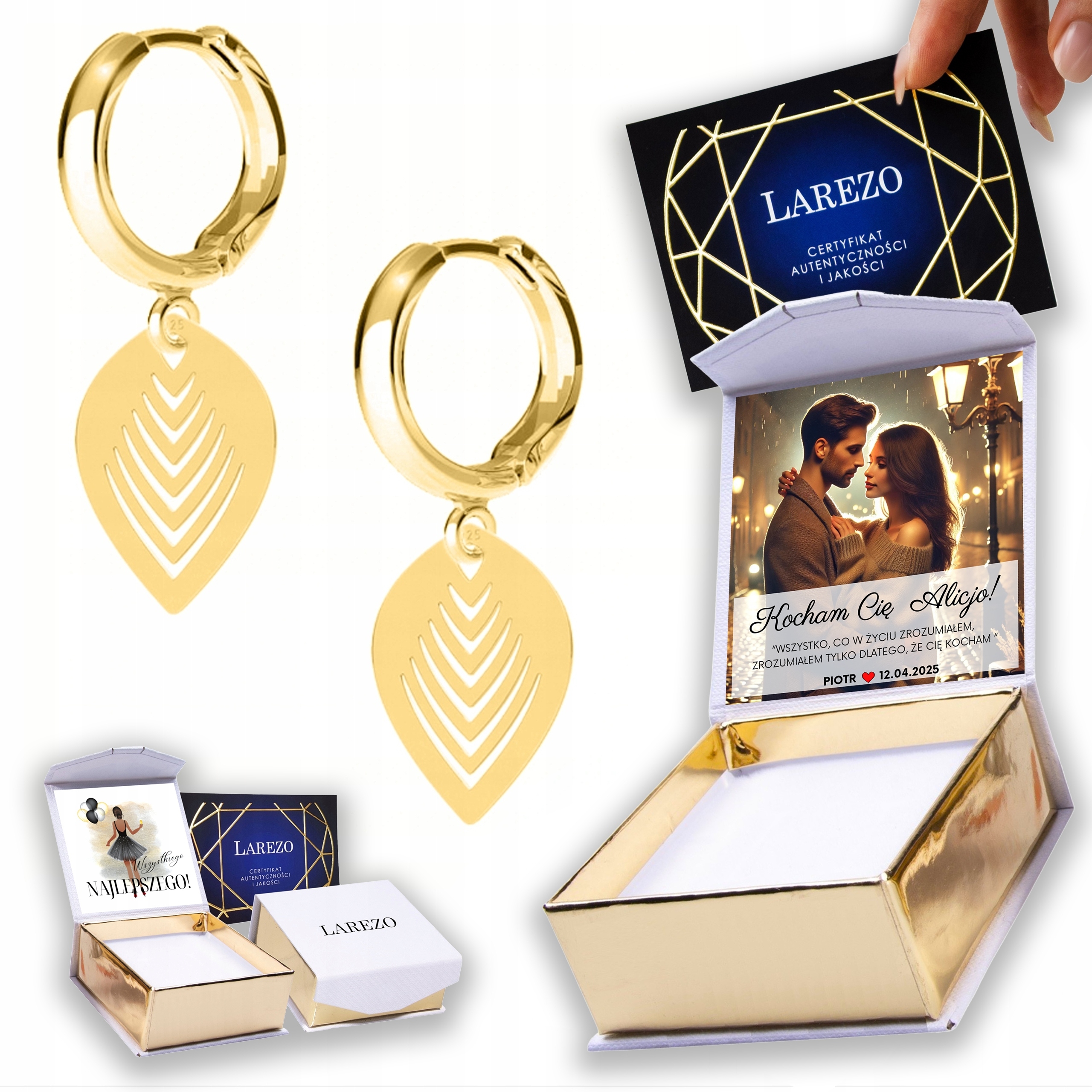 Zlaté Náušnice 925 s listy Ažurové listy Listy Leaf Příroda Potisk