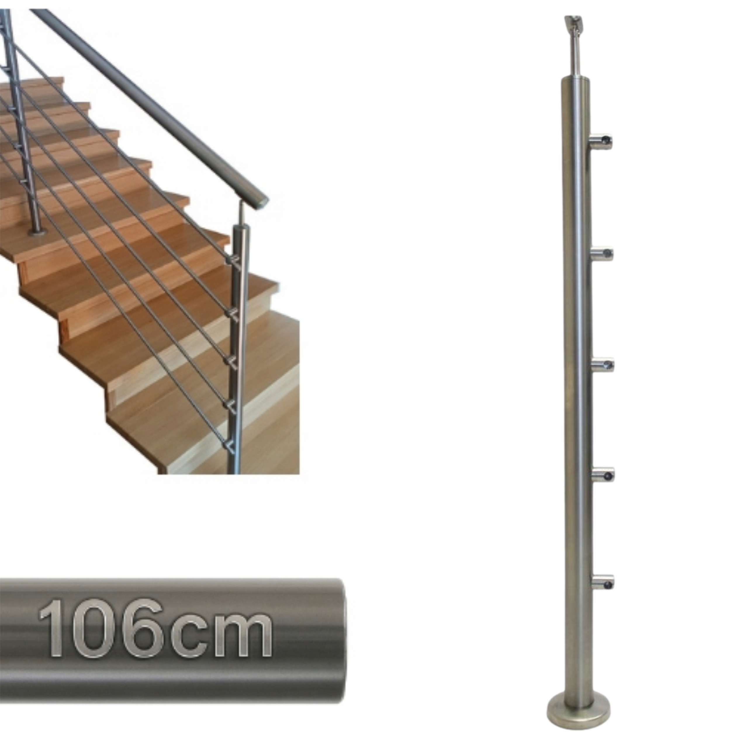 Levý sloupek 106 cm pro zábradlí 5 axiálních úchytů, zábradlí, schodišťová zábrana