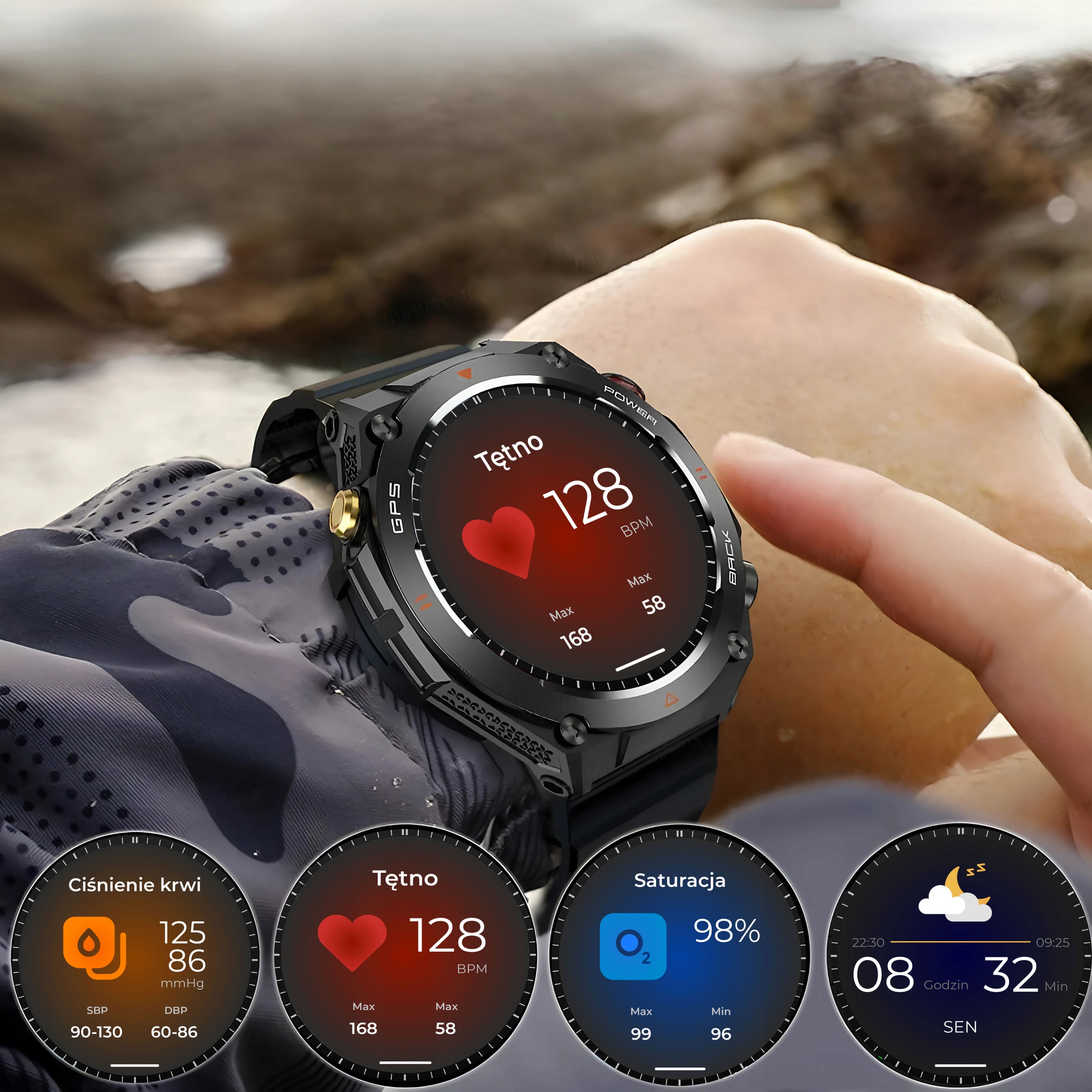 SMARTWATCH Zegarek GPS BAROMETR KOMPAS CIŚNIENIOMIERZ ROZMOWY Rodzaj cyfrowe