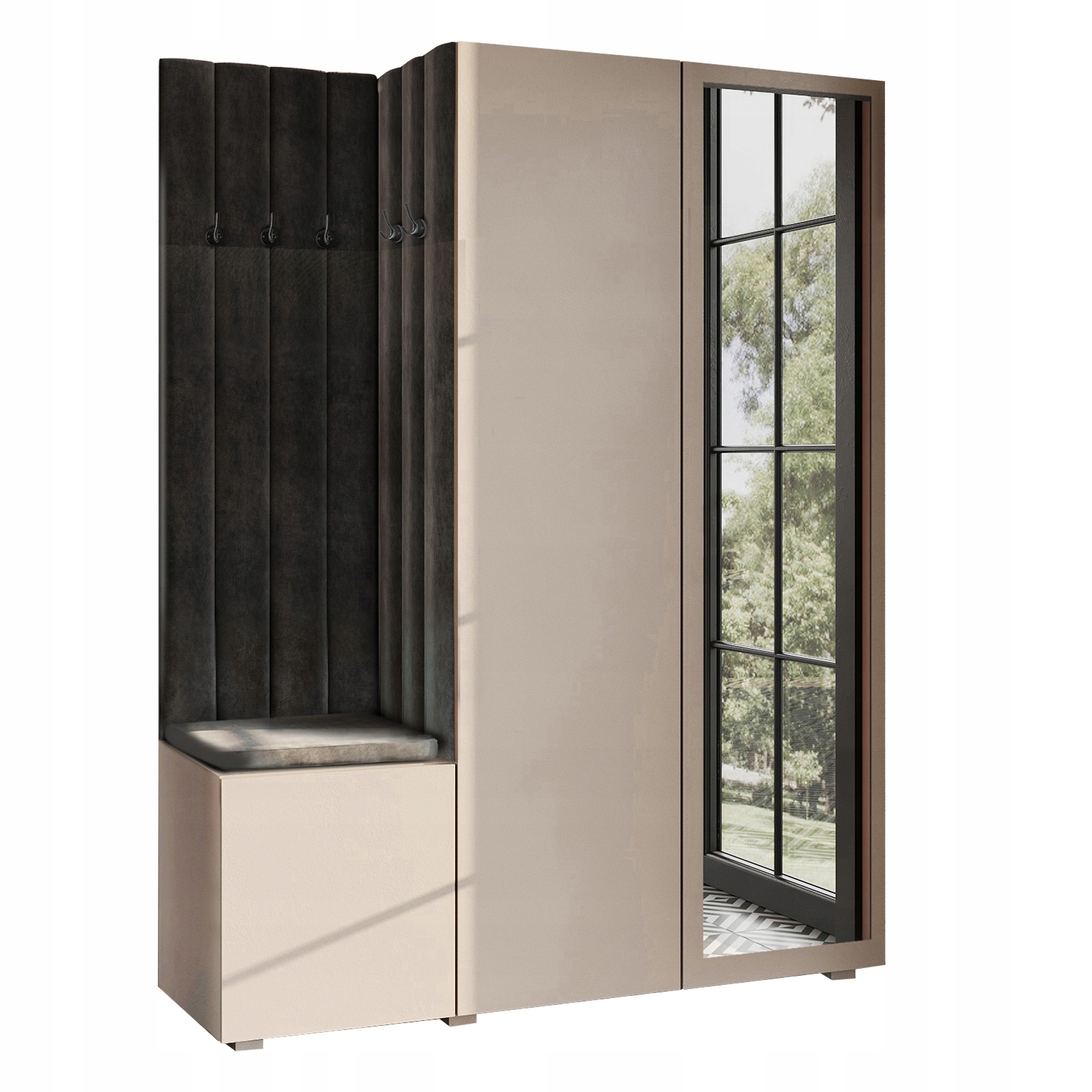 Šatník Do Předsíně Se Sedákem Se Zrcadlem Béžový 146 CM Pto Royal 31