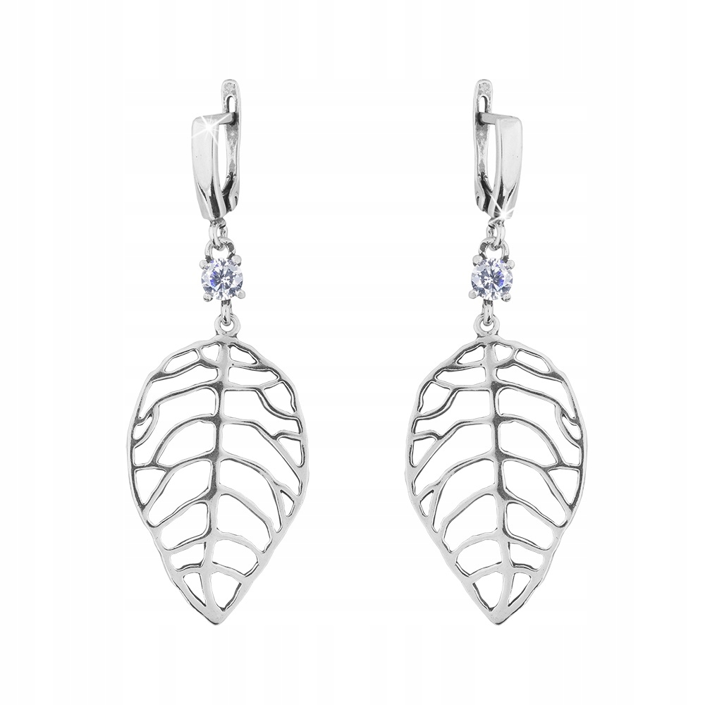 Stříbrné náušnice List se zirkonem