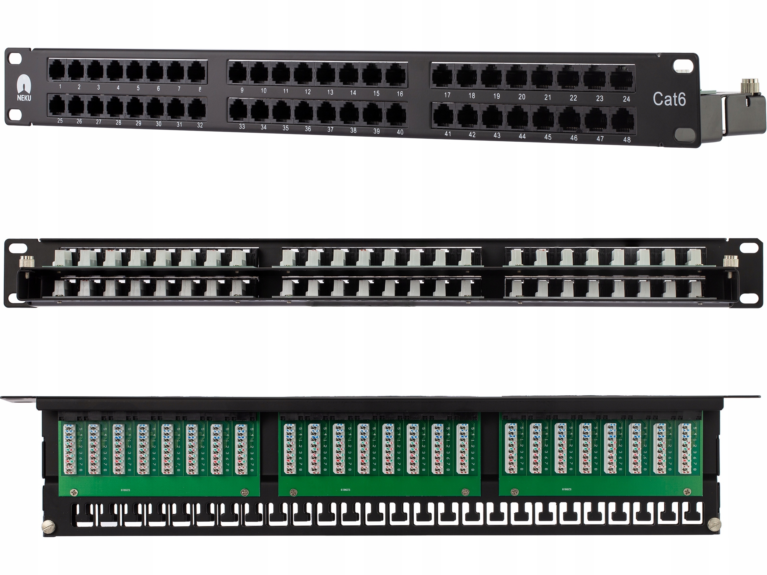 Neku Patch panel Rack 19'' kat.6 48p Utp 1U +półka