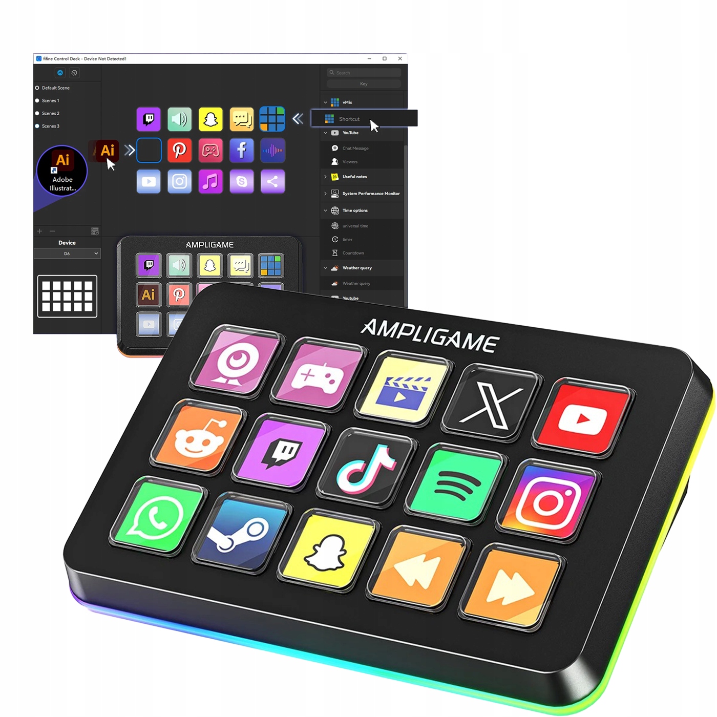 Mini klávesnica Makro Tablet LCD 15 klávesov Stream Obs Twitch Rgb Doplnok